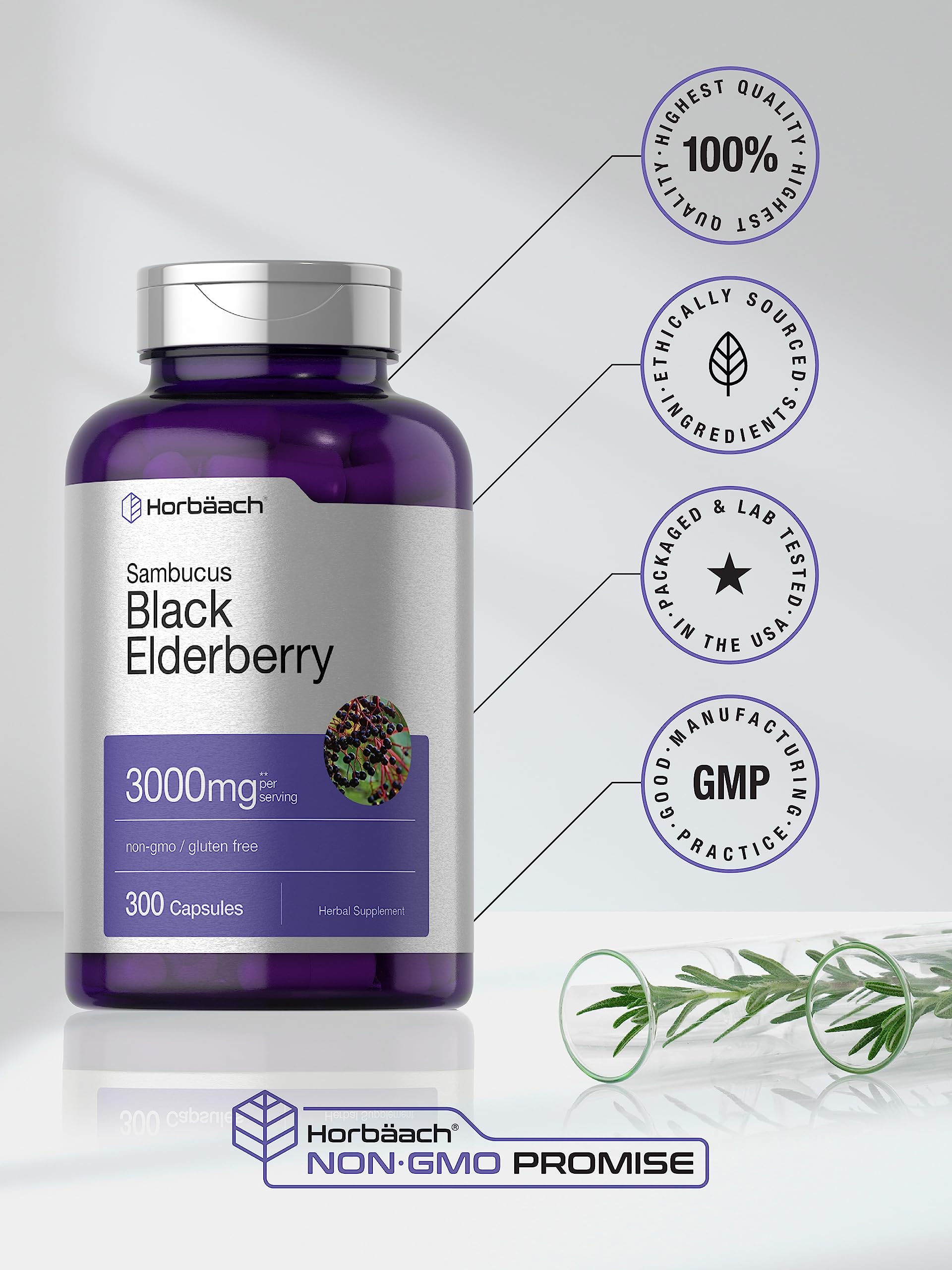 Foto 6 pulgar | Suplemento Horbäach Black Elderberry 3000 mg 300 Cápsulas - Venta Internacional