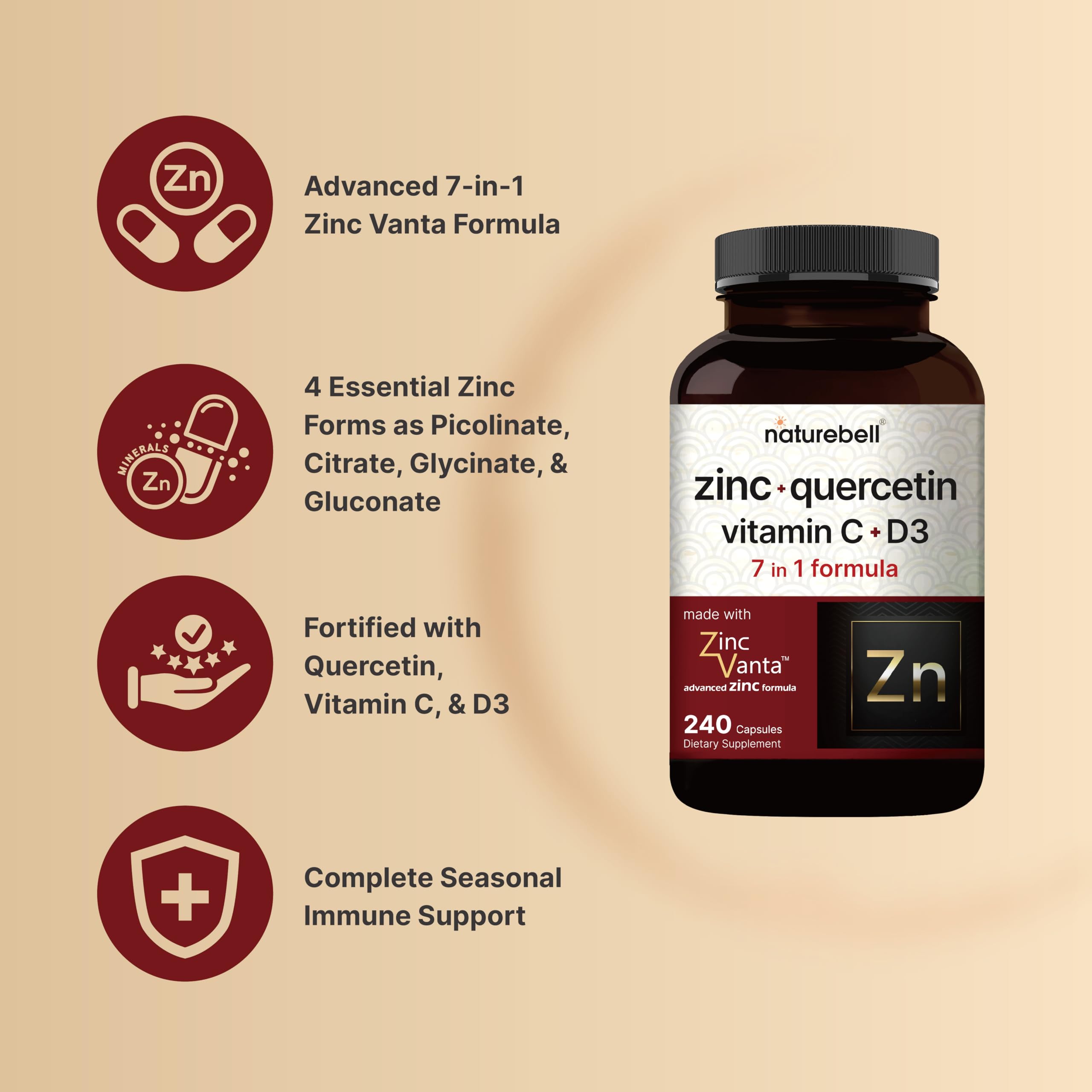 Foto 3 | Suplemento NatureBell Zinc Vanta 240 Cápsulas - Venta Internacional