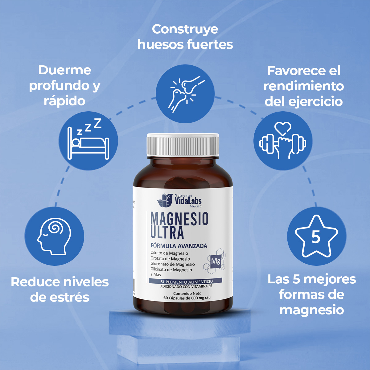 Foto 4 | Pack 3 Frascos De Magnesio Ultra Nutrientes Vidalabs México