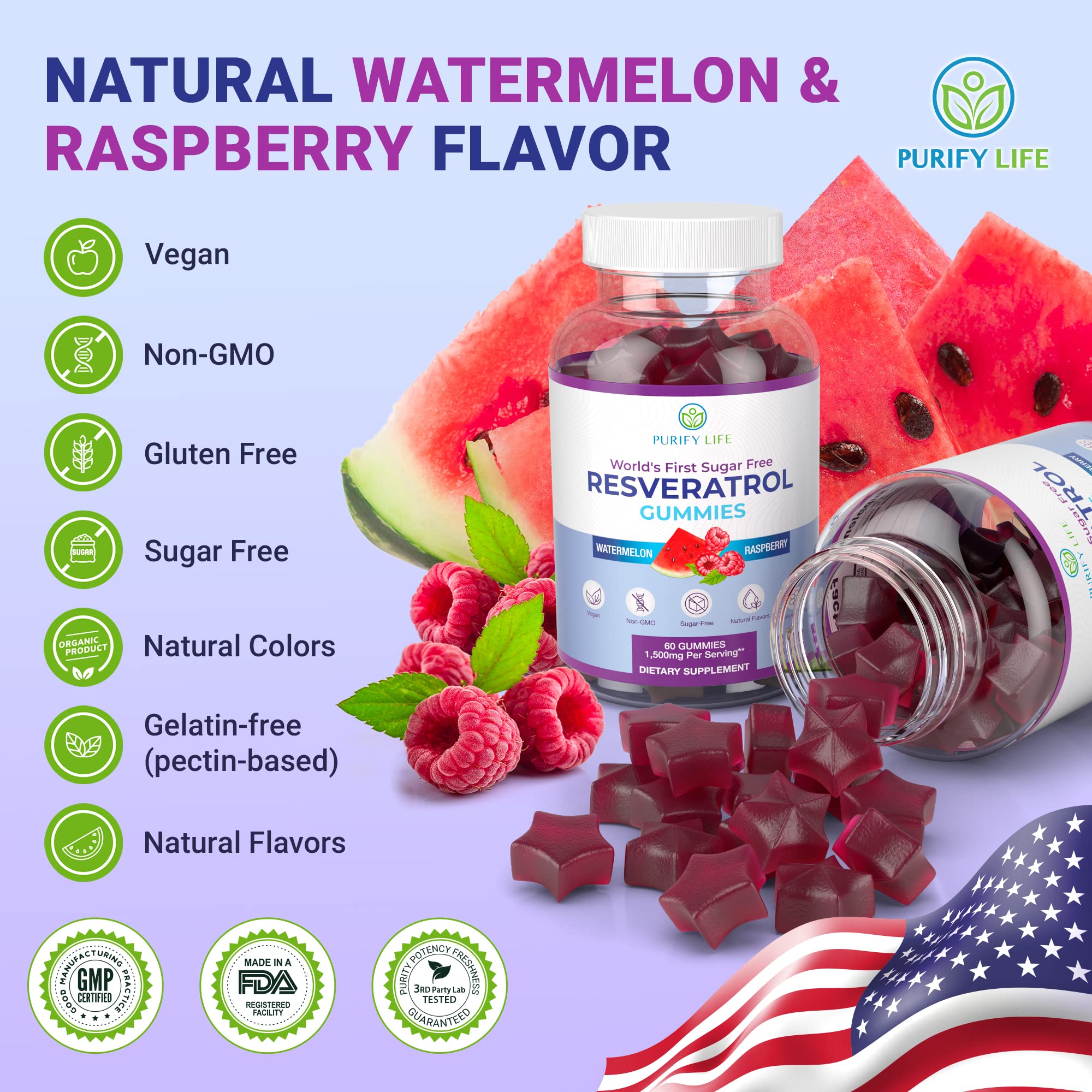 Foto 4 | Gomitas de Resveratrol Purify Life Sin Azúcar 1500 Mg - Venta Internacional