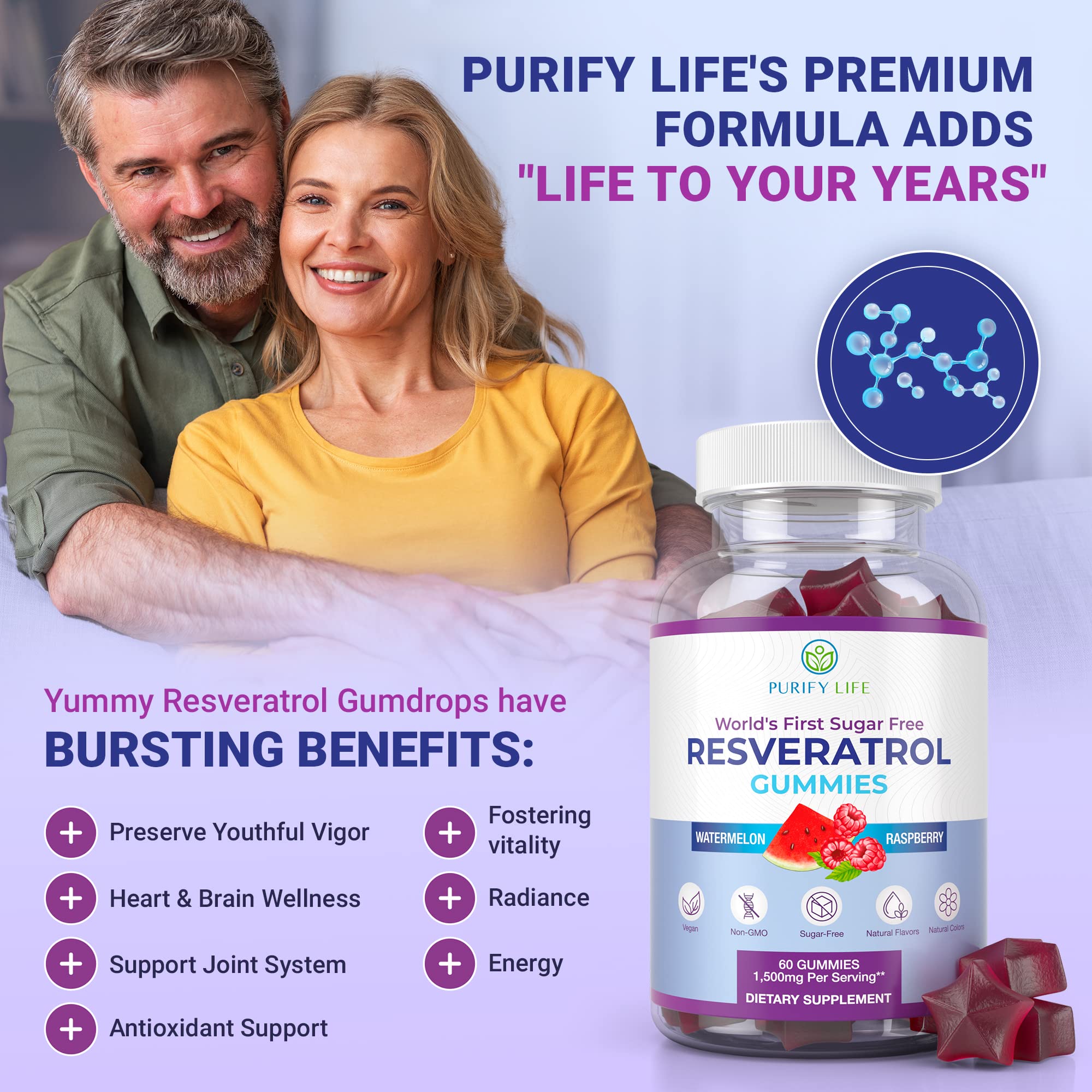 Foto 5 | Gomitas de Resveratrol Purify Life Sin Azúcar 1500 Mg - Venta Internacional