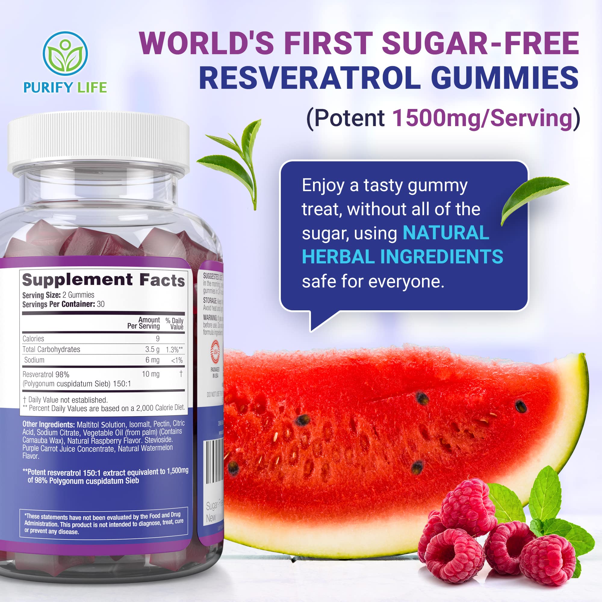 Foto 7 pulgar | Gomitas de Resveratrol Purify Life Sin Azúcar 1500 Mg - Venta Internacional