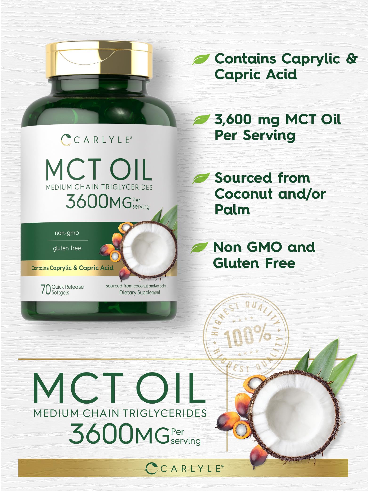 Foto 5 pulgar | Suplemento Carlyle MCT Oil Cápsulas 3600 Mg 70 Cápsulas- Venta Internacional