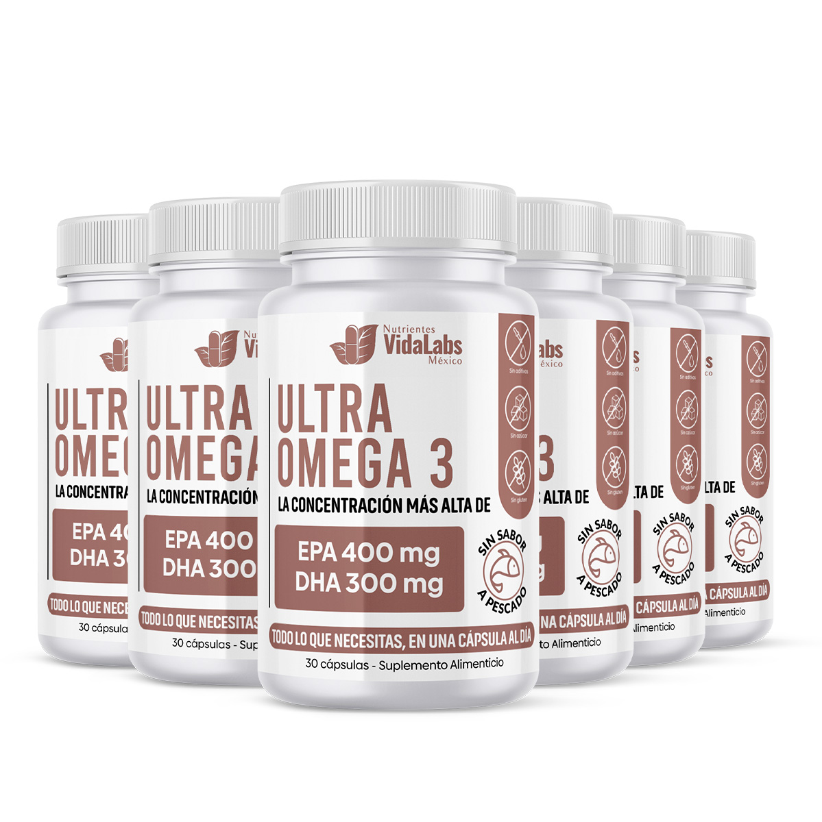 Foto 1 | Pack 6 Frascos De Ultra Omega 3 Nutrientes Vidalabs México Alta Concentración 400 Mg Epa Y 300 Mg Dha