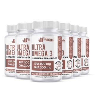 Foto 1 | Pack 6 Frascos De Ultra Omega 3 Nutrientes Vidalabs México Alta Concentración 400 Mg Epa Y 300 Mg Dha