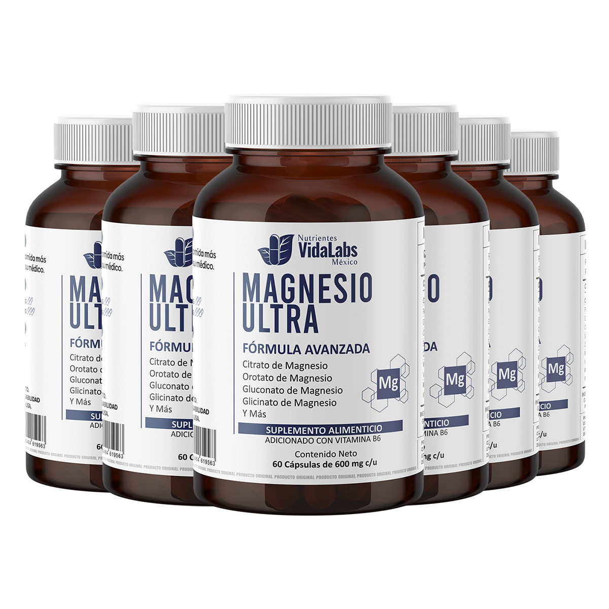 Foto 2 pulgar | Paquete de 6 Frascos De Magnesio Ultra Nutrientes Vidalabs México