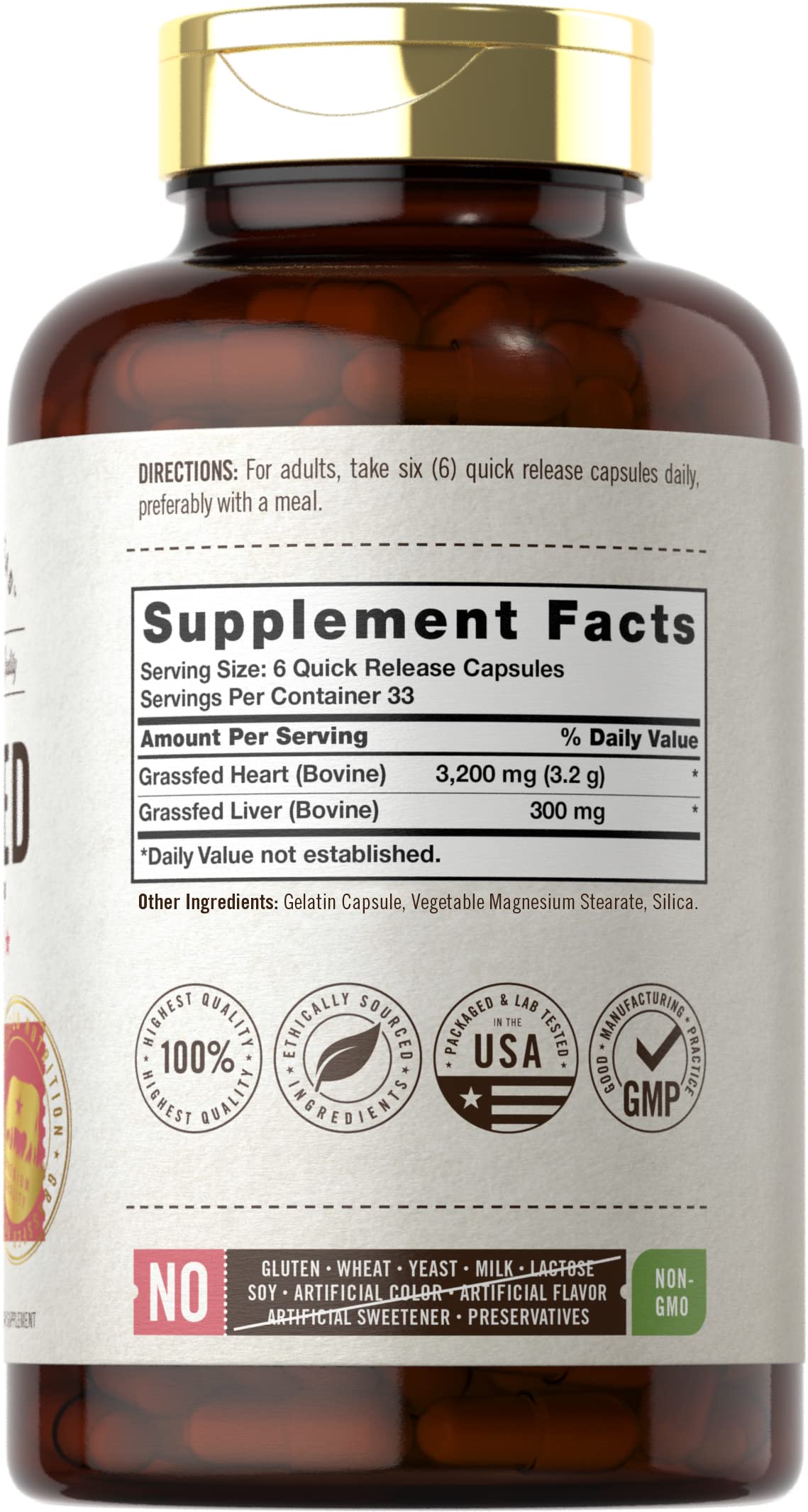 Foto 3 pulgar | Suplemento Carlyle Grass Feed Beef Heart 3200 mg 200 Cápsulas - Venta Internacional