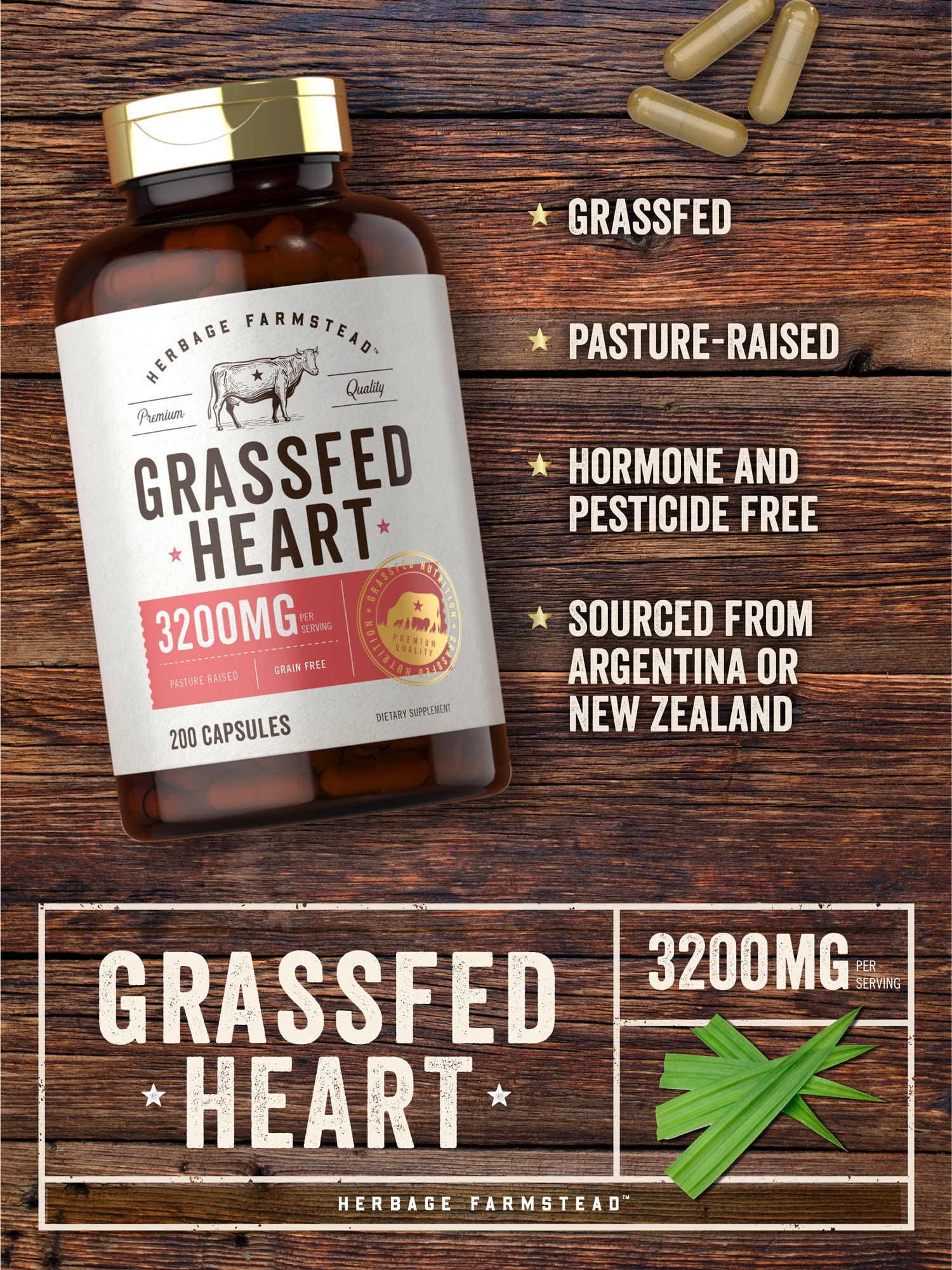 Foto 3 | Suplemento Carlyle Grass Feed Beef Heart 3200 mg 200 Cápsulas - Venta Internacional