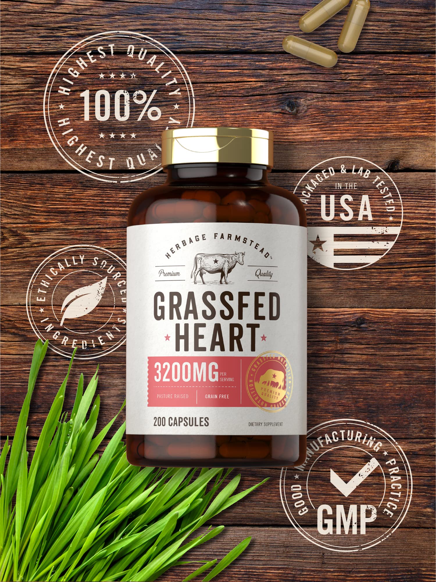 Foto 6 pulgar | Suplemento Carlyle Grass Feed Beef Heart 3200 mg 200 Cápsulas - Venta Internacional