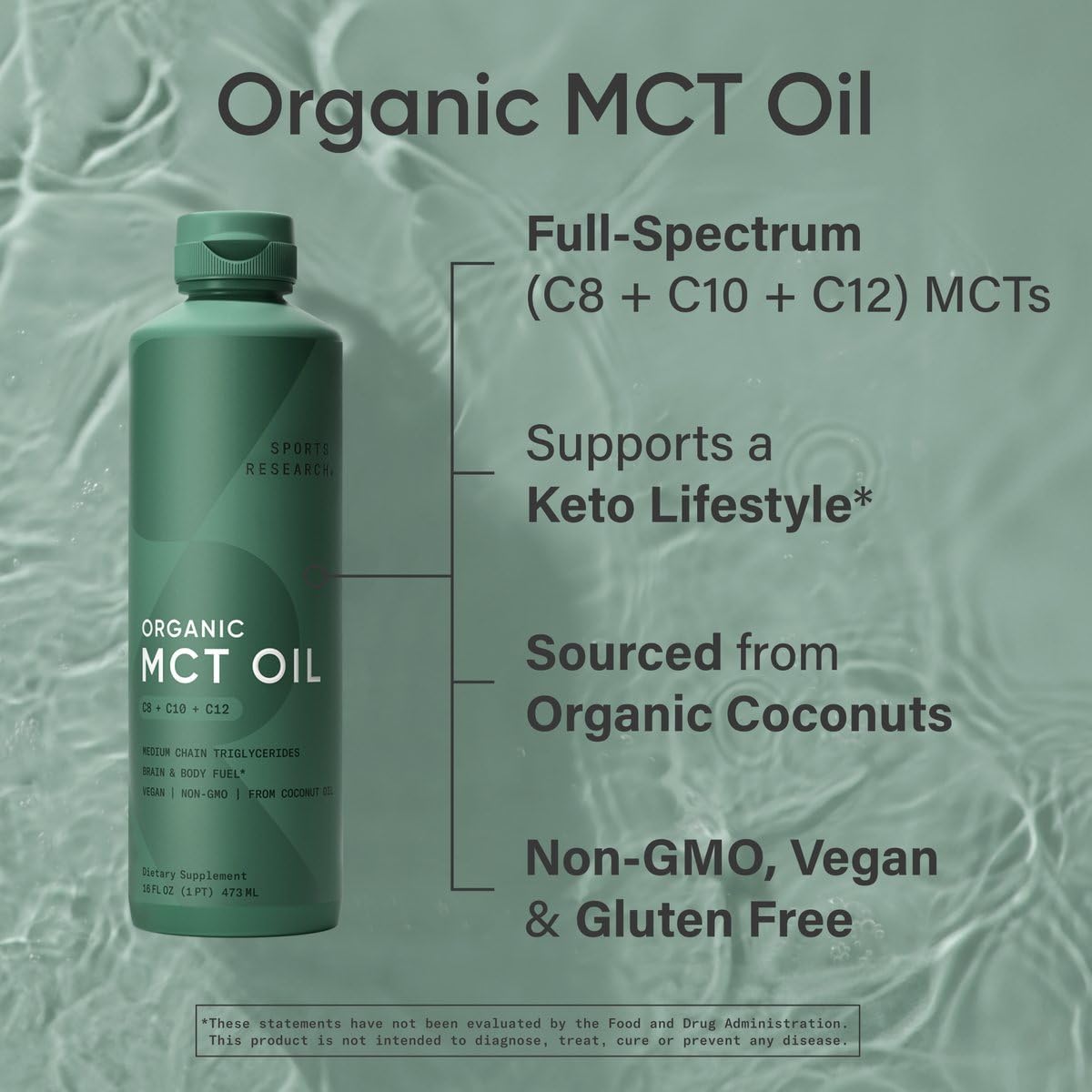 Foto 5 pulgar | Aceite Mct Sports Research Cetogénico Orgánico Vegano 473 Ml - Venta Internacional