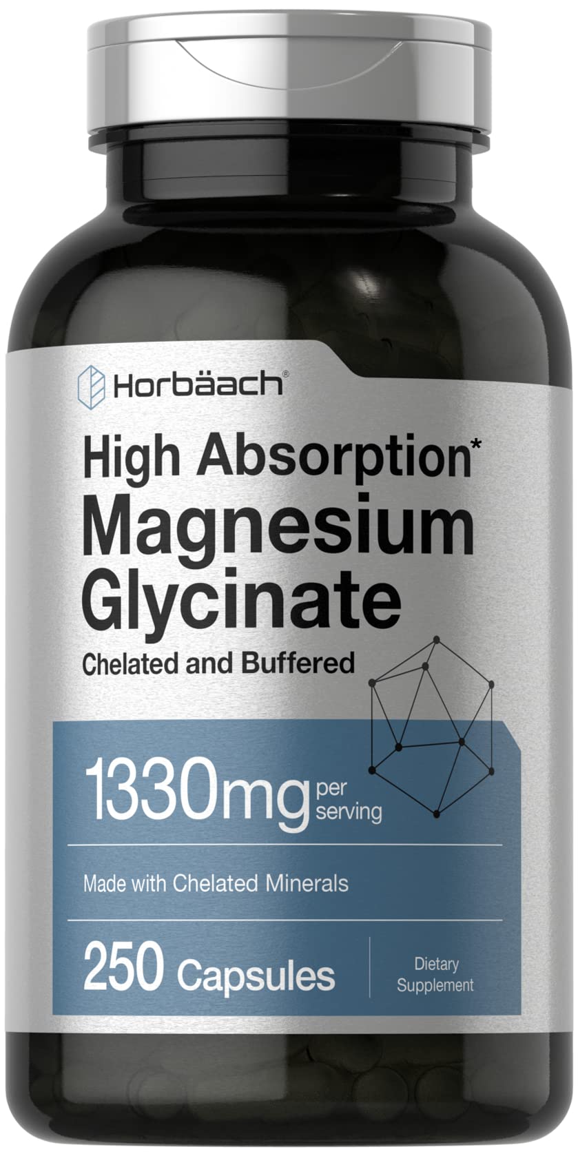 Suplemento Horbäach Glicinato de Magnesio Tamponado 1330 mg 250 Cápsulas - Venta Internacional