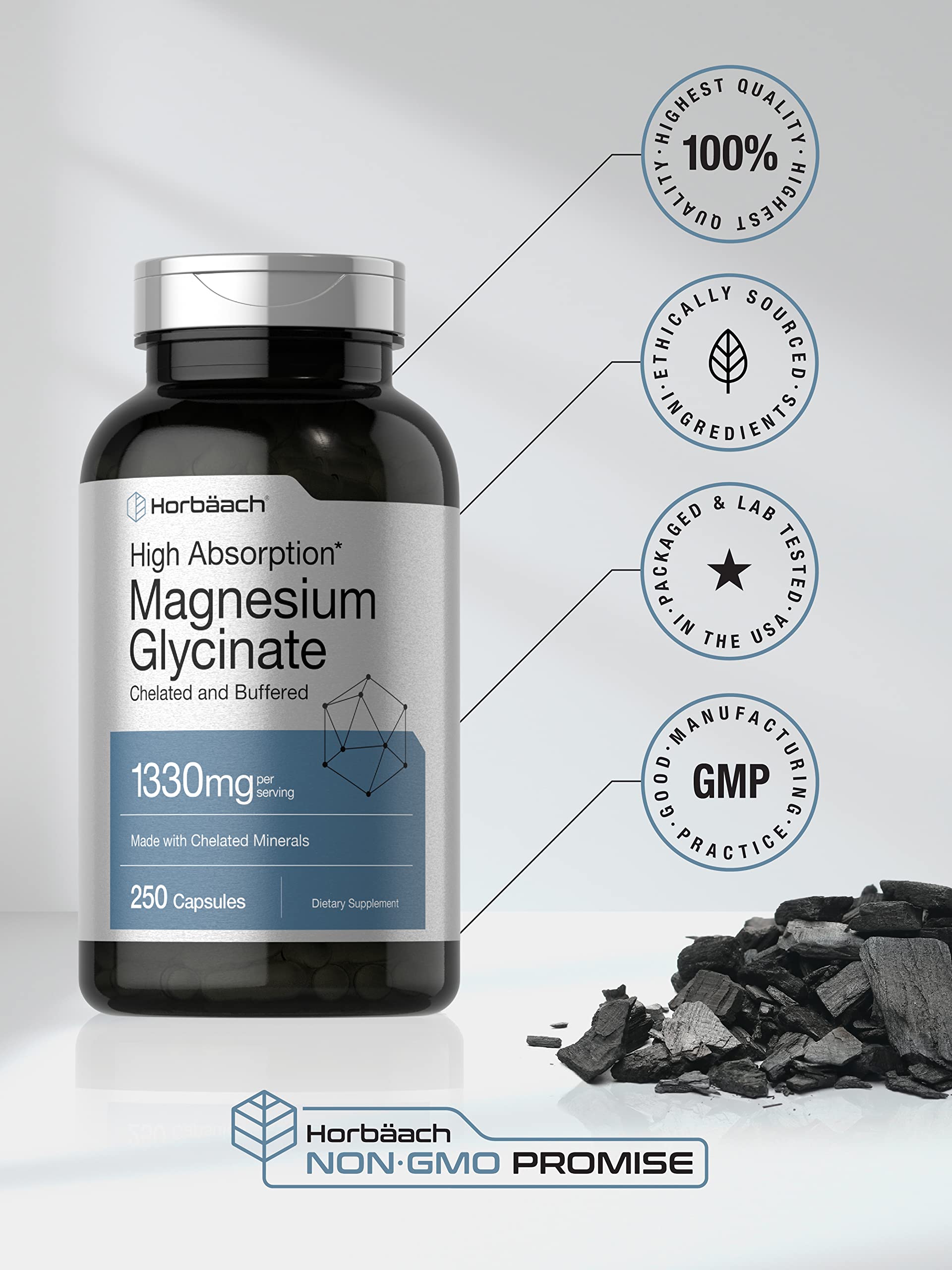 Foto 6 pulgar | Suplemento Horbäach Glicinato de Magnesio Tamponado 1330 mg 250 Cápsulas - Venta Internacional