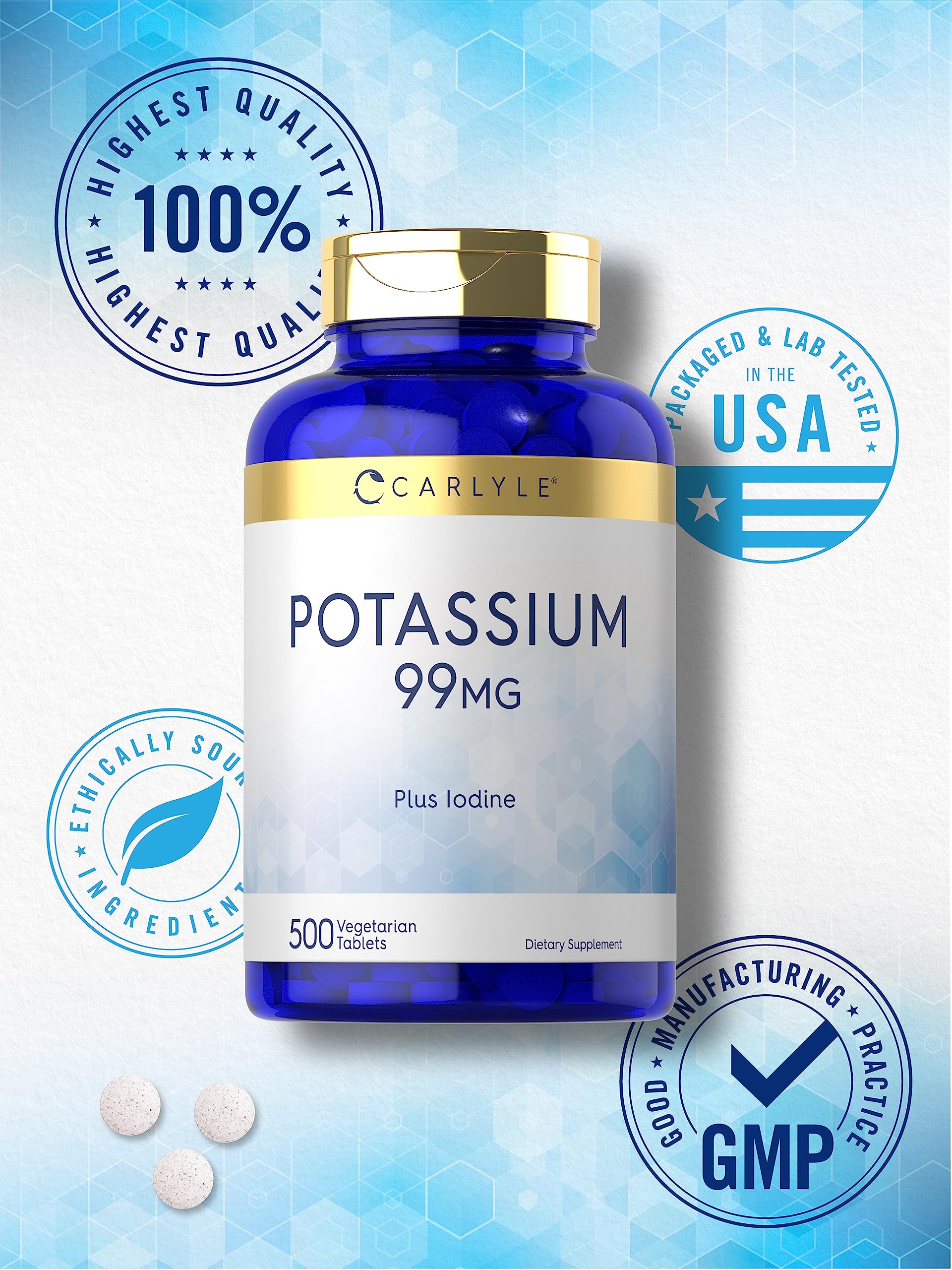 Foto 5 | Suplemento Carlyle Potassium 99 Mg + Yodo 500 Comprimidos - Venta Internacional