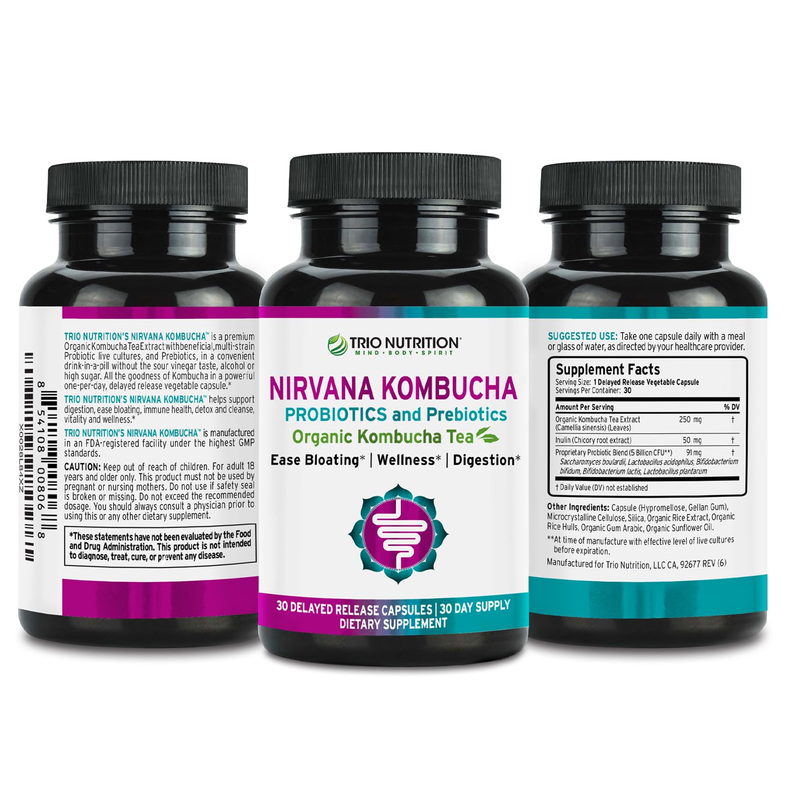 Foto 3 pulgar | Suplemento Trio Nutrition Nirvana Kombucha Con Probióticos - Venta Internacional