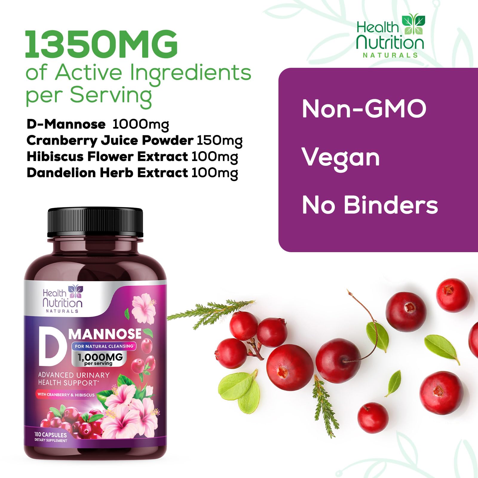 Foto 7 pulgar | Suplemento Health Nutrition Naturals D-manosa y Arándano 1350 Mg - Venta Internacional