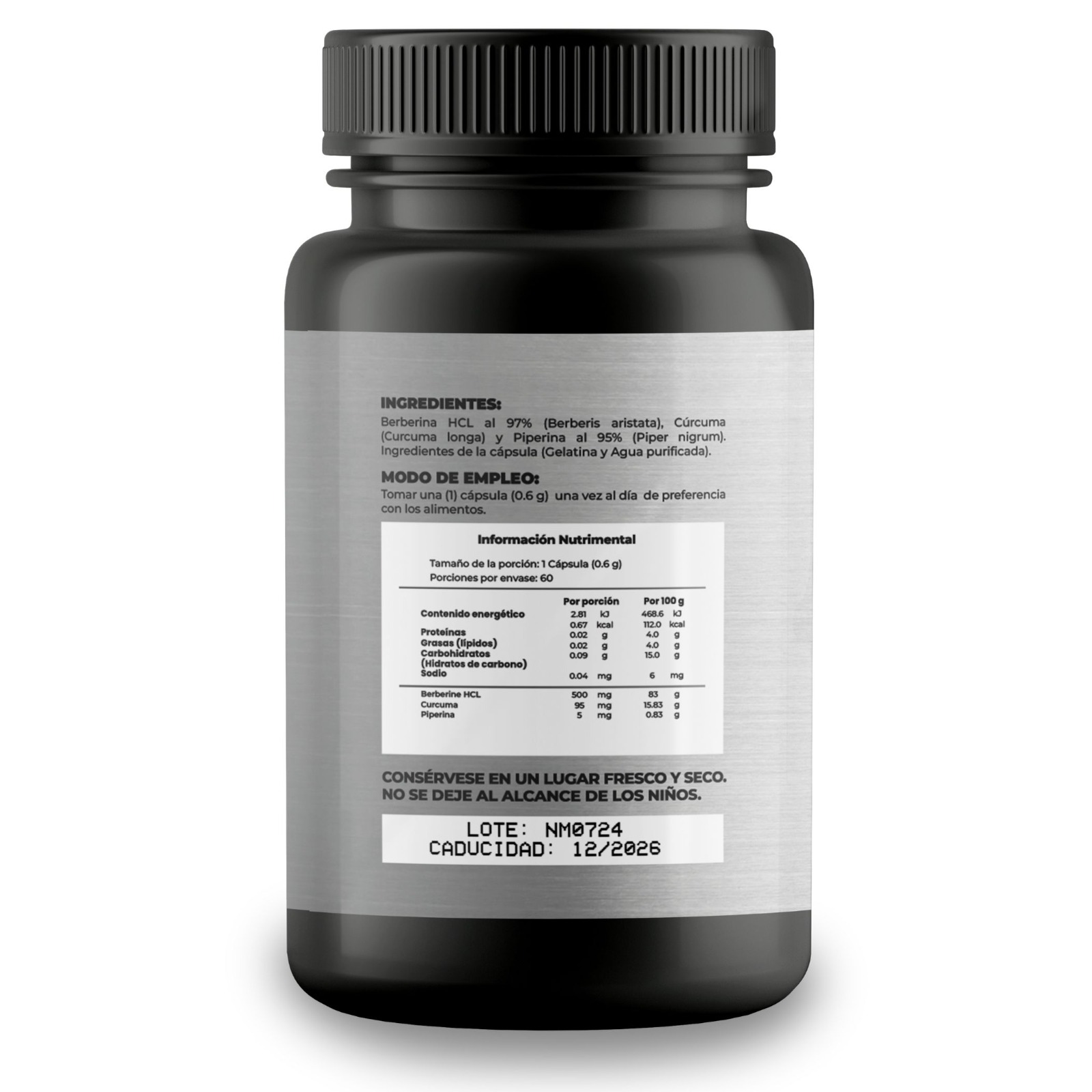 Foto 3 pulgar | Berberina Hcl 97% 600 Mg 60 Cápsulas