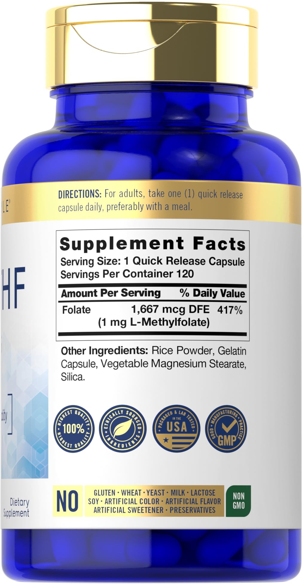 Foto 3 pulgar | Suplemento Carlyle 5-MTHF L-Metilfolato 1 mg 120 Cápsulas - Venta Internacional