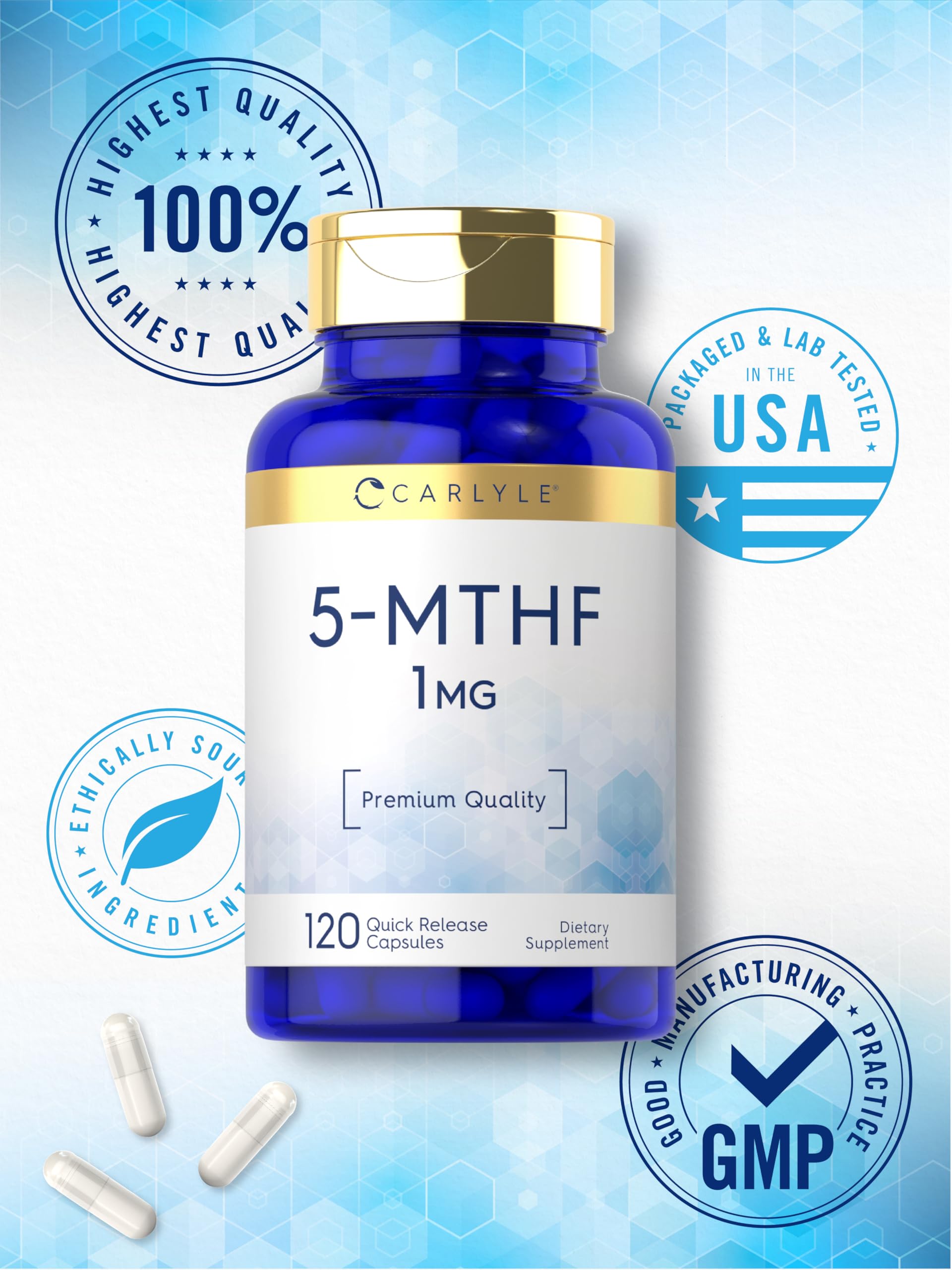 Foto 6 | Suplemento Carlyle 5-MTHF L-Metilfolato 1 mg 120 Cápsulas - Venta Internacional