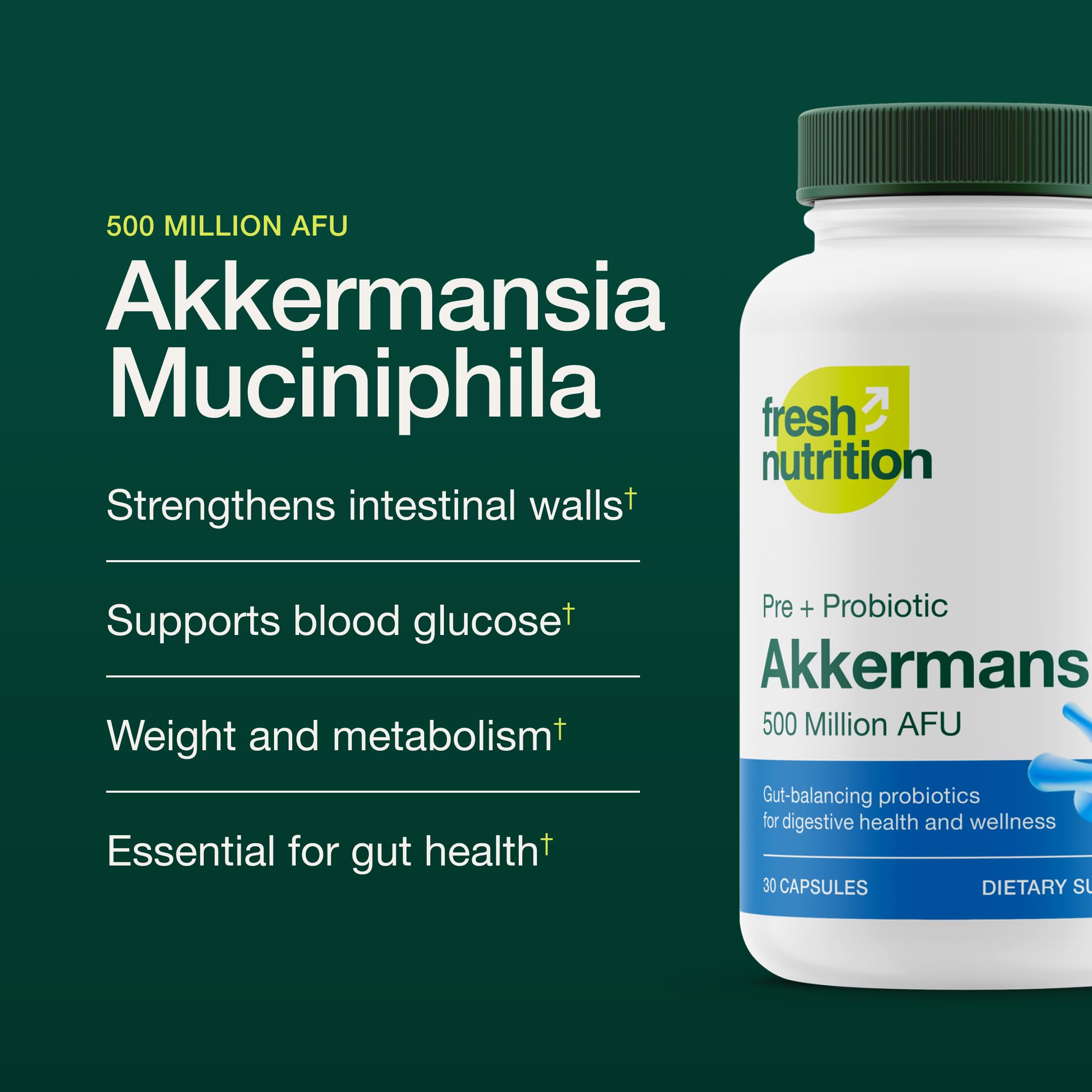 Foto 3 pulgar | Suplemento Probiótico Akkermansia Muciniphila De Fresh Nutrition - Venta Internacional
