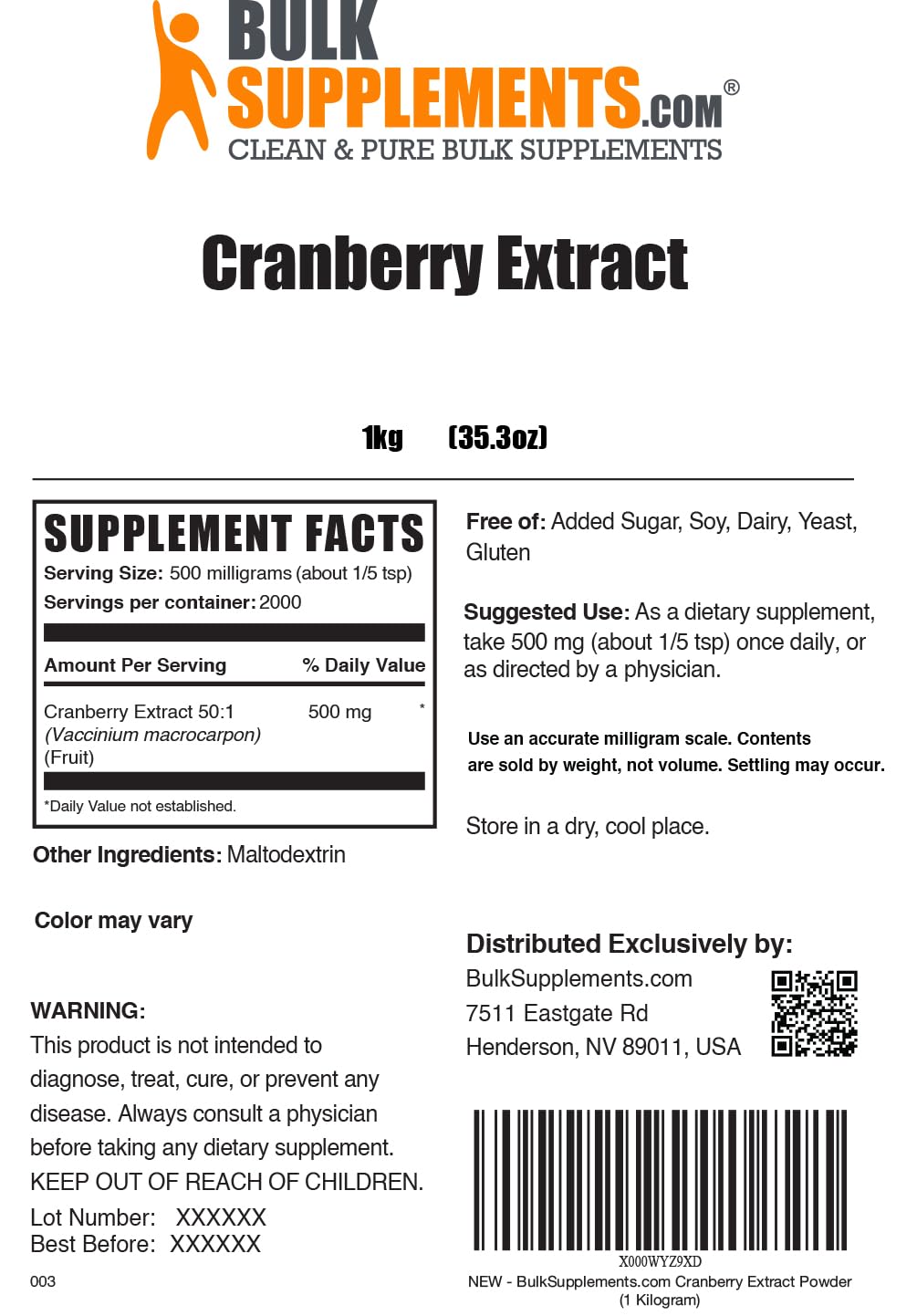 Foto 3 pulgar | Suplemento Bulksupplements.com Extracto de Arándano 500 Mg 1 Kg - Venta Internacional