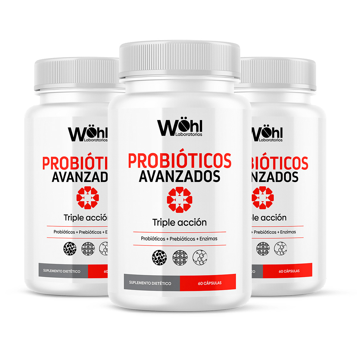 Foto 1 | Paquete de 3 Frascos De Probióticos Avanzados Laboratorios Wöhl Enzimas Digestivas
