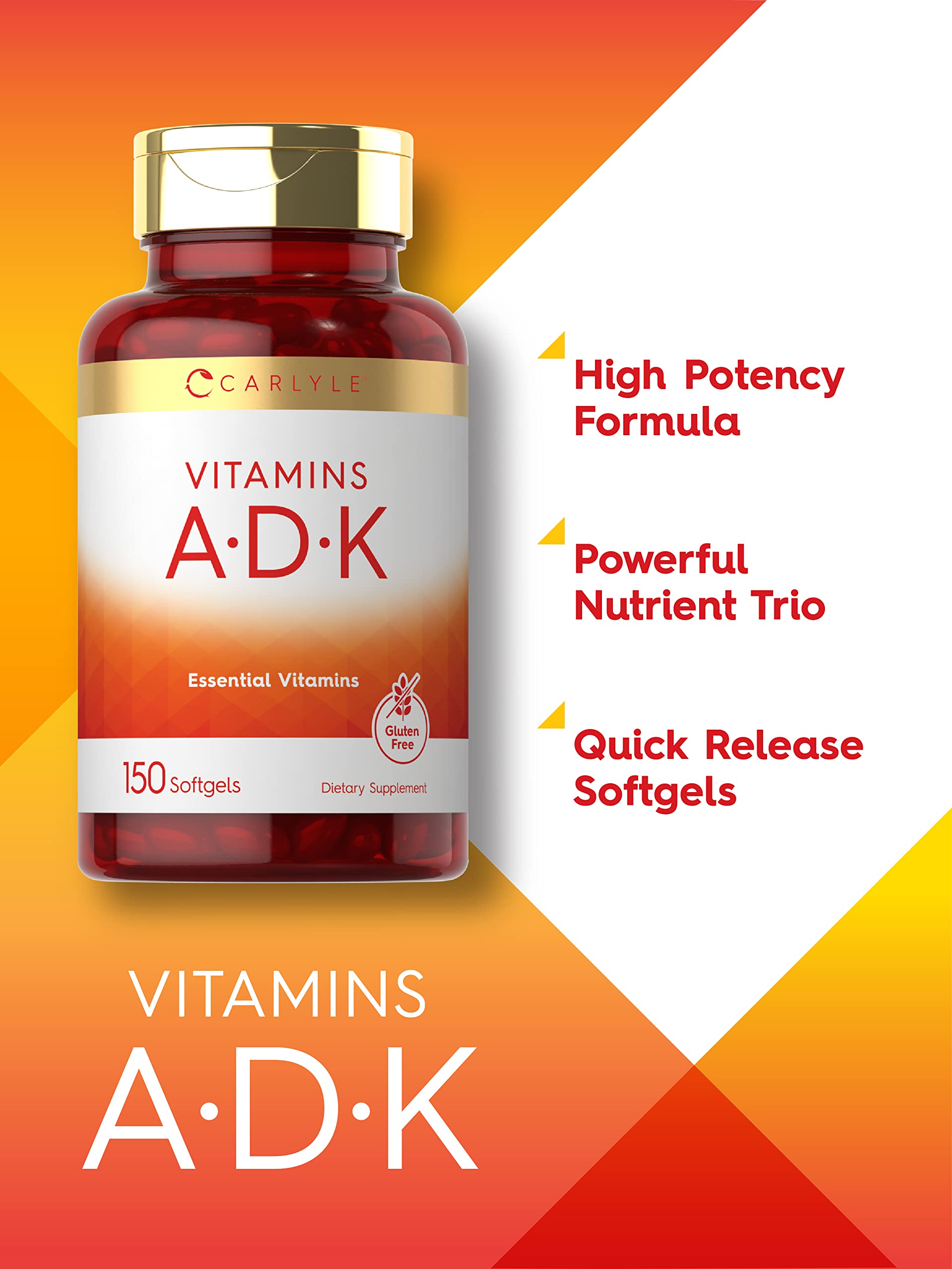 Foto 3 | Suplemento Carlyle Vitamin ADK 150 Cápsulas Blandas sin OGM sin Gluten - Venta Internacional