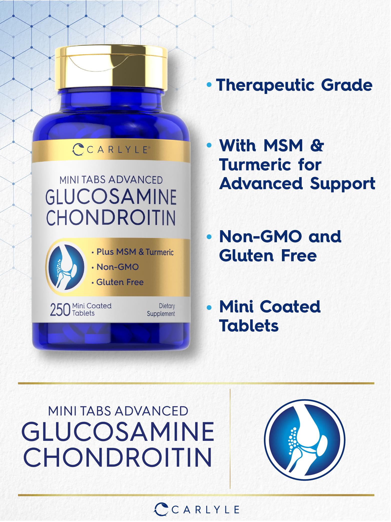 Foto 3 | Suplemento Carlyle Glucosamina Condroitina MSM y Cúrcuma 250 Tabletas - Venta Internacional