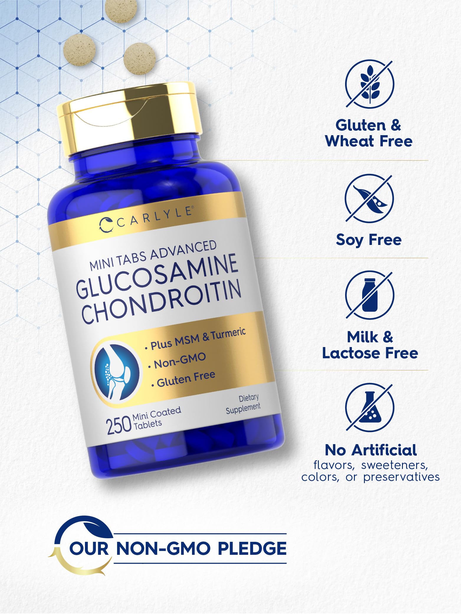 Foto 4 | Suplemento Carlyle Glucosamina Condroitina MSM y Cúrcuma 250 Tabletas - Venta Internacional