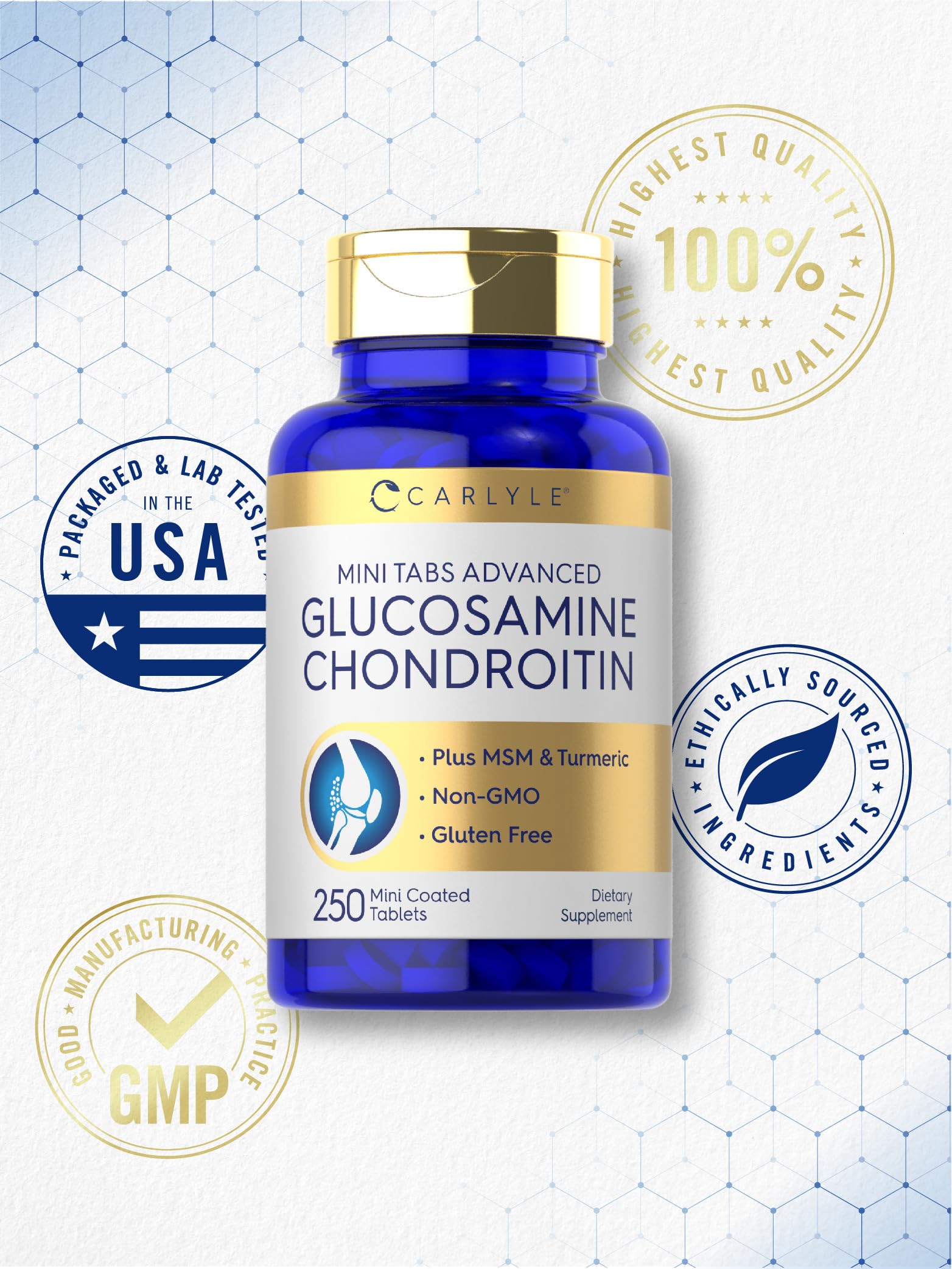 Foto 6 pulgar | Suplemento Carlyle Glucosamina Condroitina MSM y Cúrcuma 250 Tabletas - Venta Internacional