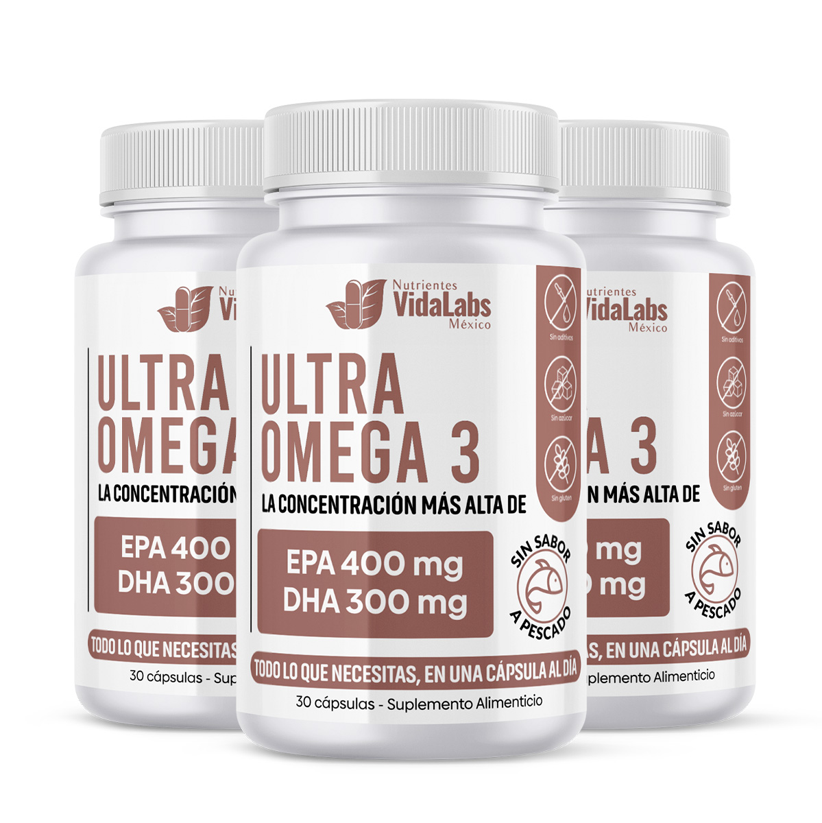 Foto 2 pulgar | Pack 3 Frascos De Ultra Omega 3 Nutrientes Vidalabs México Alta Concentración 400 Mg Epa Y 300 Mg Dha