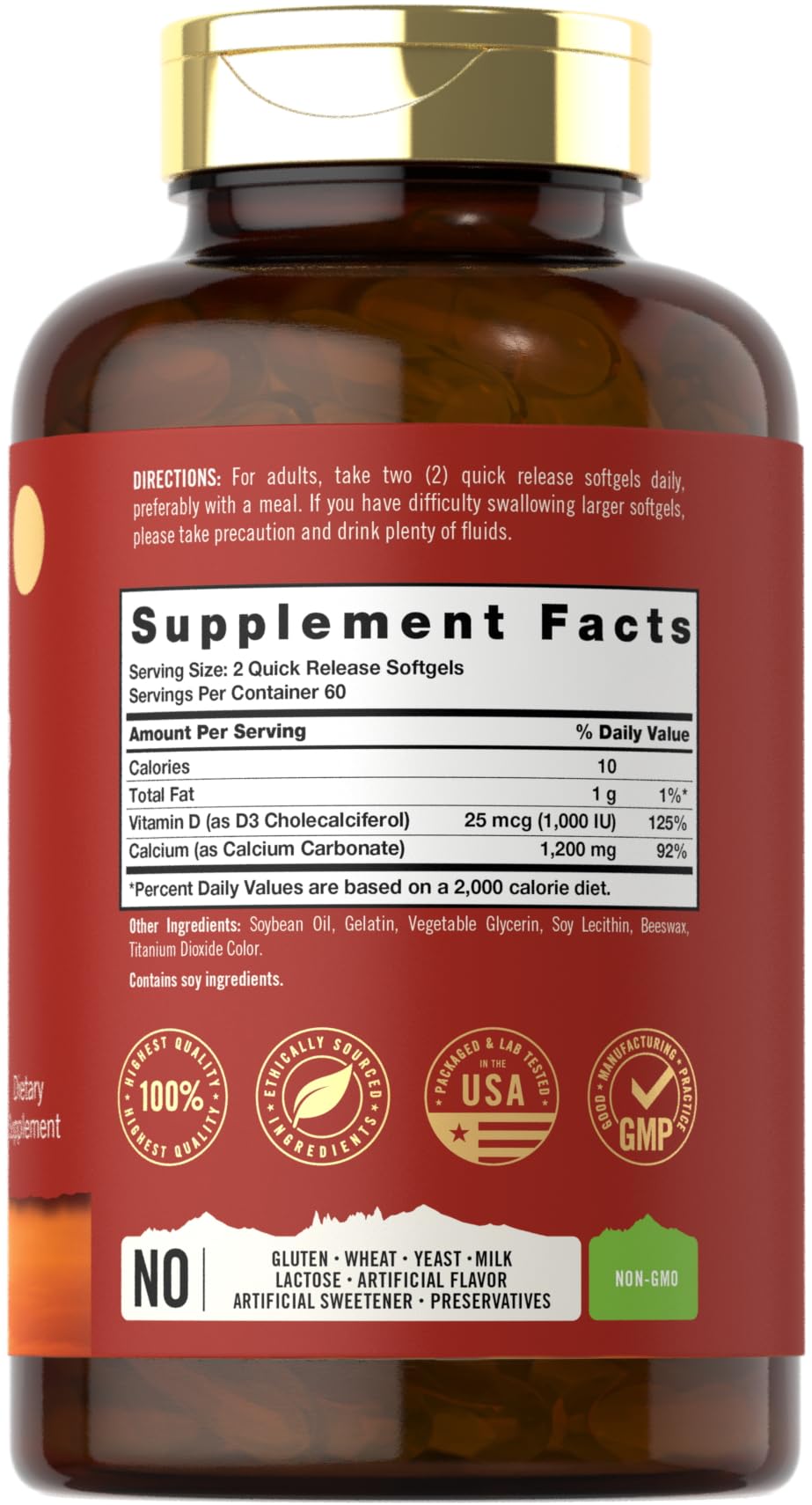 Foto 3 pulgar | Suplemento Carlyle Calcium 1200 Mg con Vitamina D3 120 Cápsulas Blandas - Venta Internacional