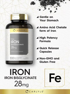 Foto 3 | Suplemento Carlyle Easy Iron 28 mg 300 Cápsulas sin OGM y sin Gluten - Venta Internacional