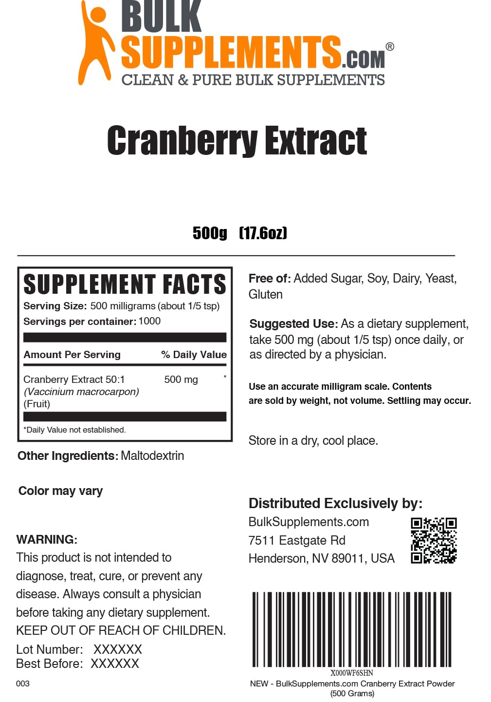 Foto 3 pulgar | Suplemento Bulksupplements.com Extracto de Arándano 500 Mg 500 G - Venta Internacional