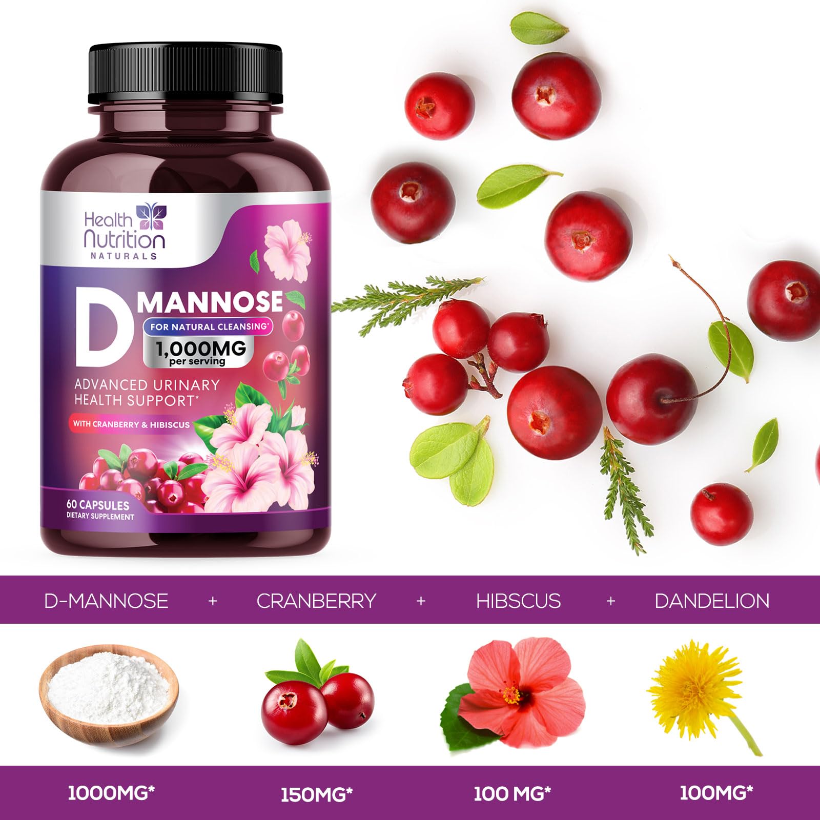 Foto 4 pulgar | Suplemento Health Nutrition Naturals Con D-manosa y Arándano - Venta Internacional