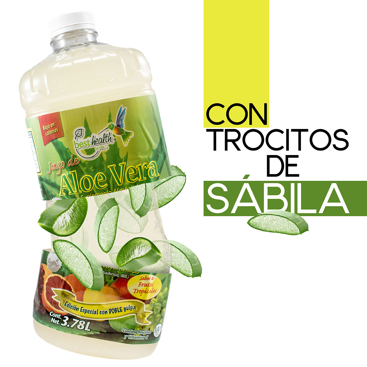 Foto 5 pulgar | Jugo de Aloe Vera 100% Natural con Trocitos de Sábila y Doble Pulpa 3.78L - Best Health