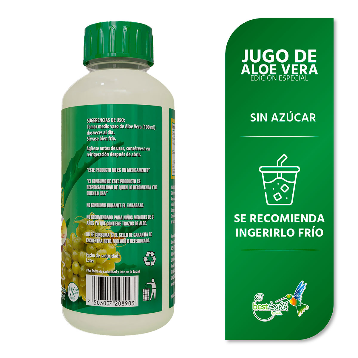 Foto 3 pulgar | Jugo de Aloe Vera 100% Natural con Trocitos de Sábila y Doble Pulpa - 1L