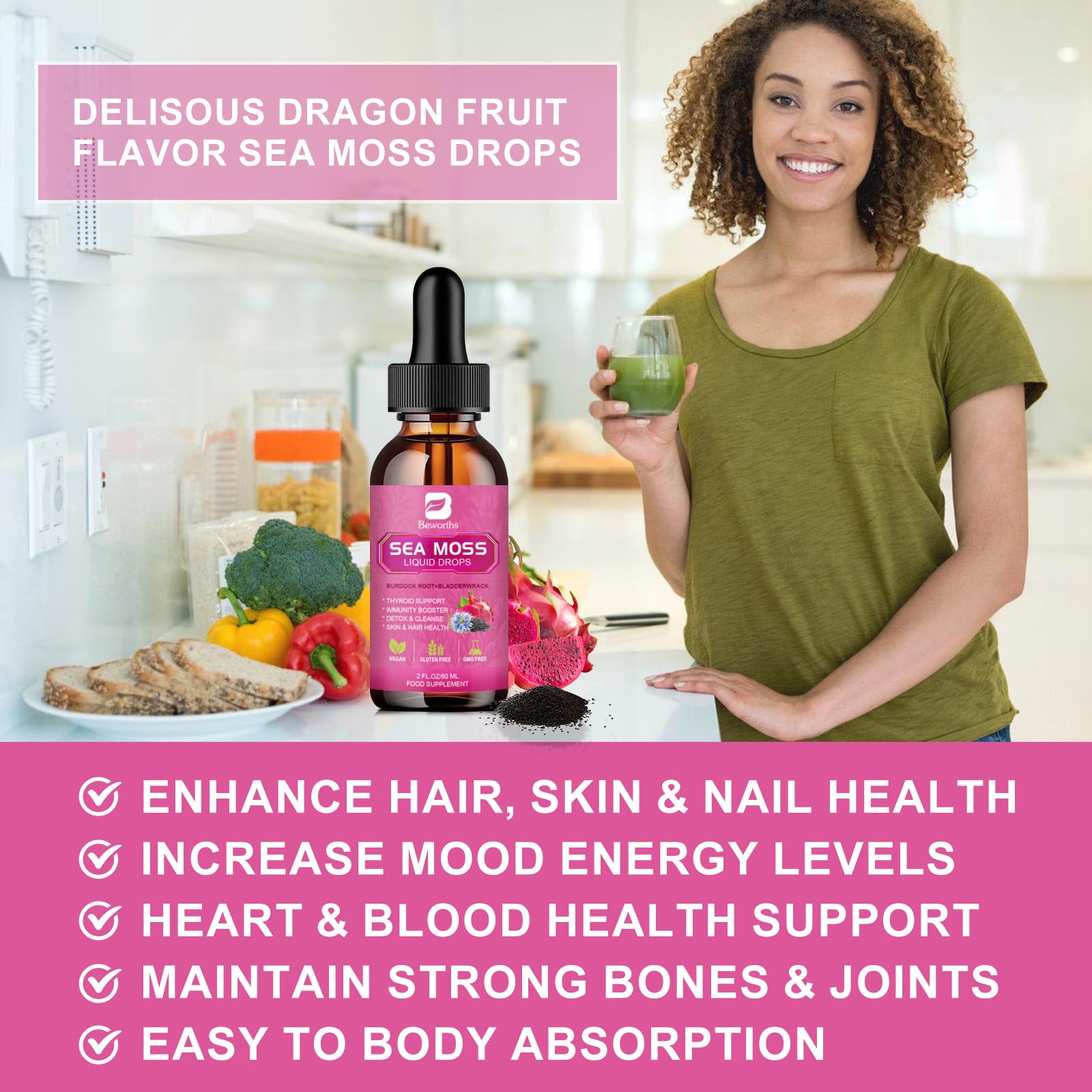 Foto 5 pulgar | Suplemento B Beworths Sea Moss Liquid Drops 3000 Mg - Venta Internacional.