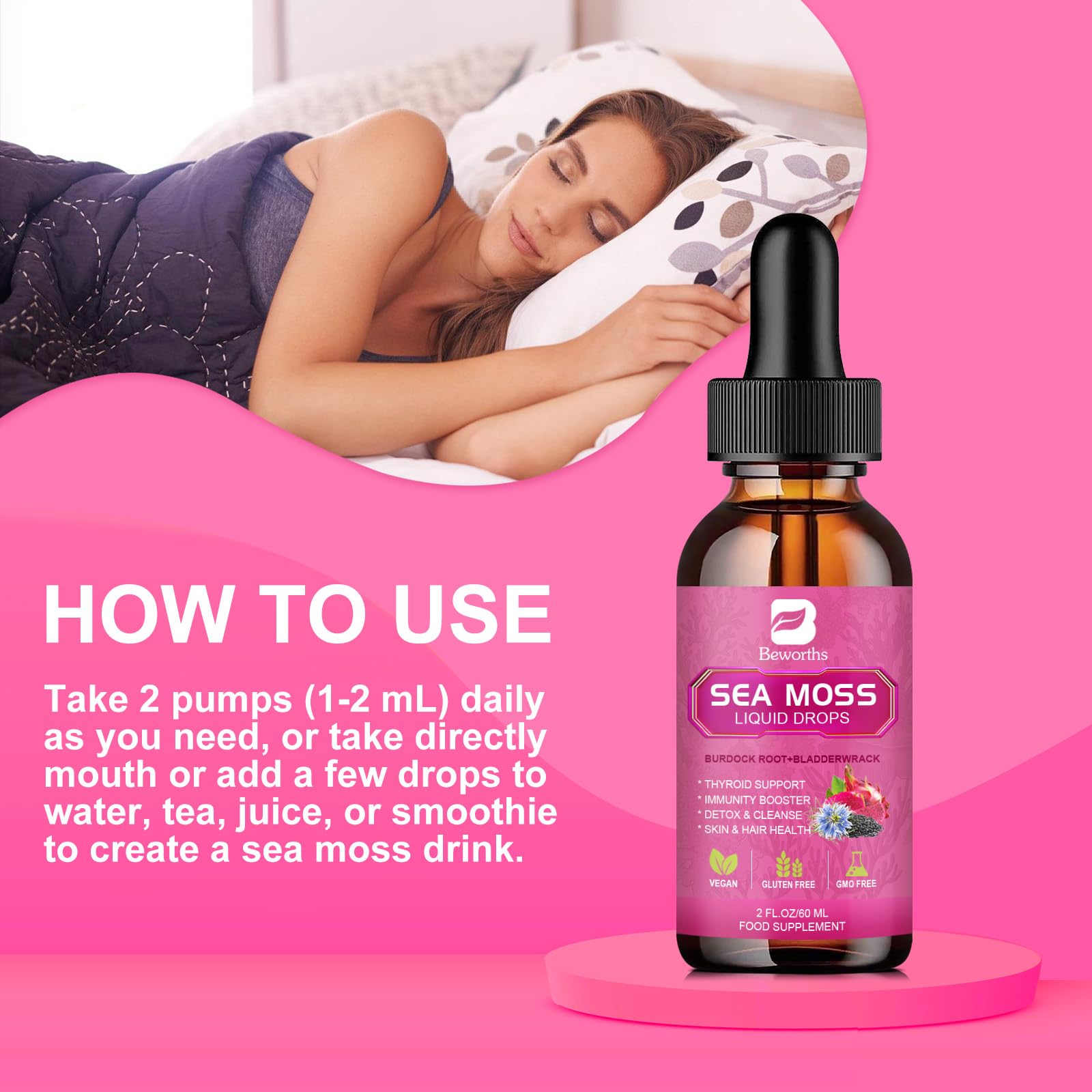 Foto 6 pulgar | Suplemento B Beworths Sea Moss Liquid Drops 3000 Mg - Venta Internacional.