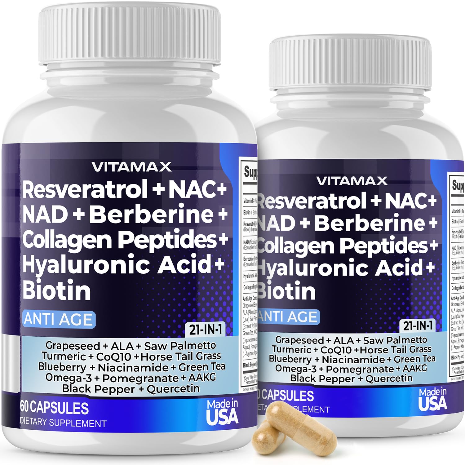Foto 2 pulgar | Suplemento Vitamax Resveratrol Nad+, Berberina Y Ácido Hialurónico - Venta Internacional.