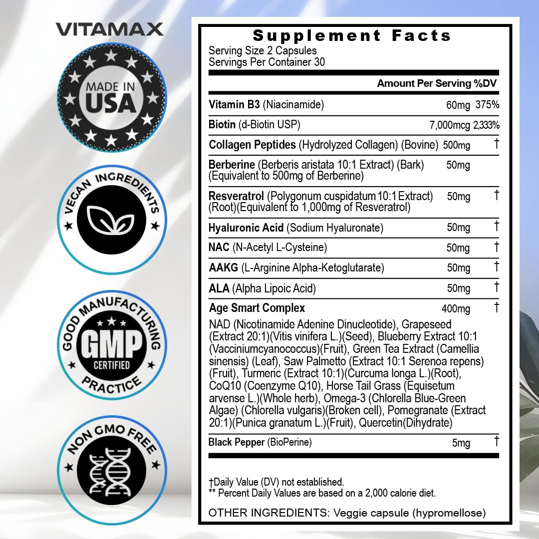 Foto 4 | Suplemento Vitamax Resveratrol Nad+, Berberina Y Ácido Hialurónico - Venta Internacional.
