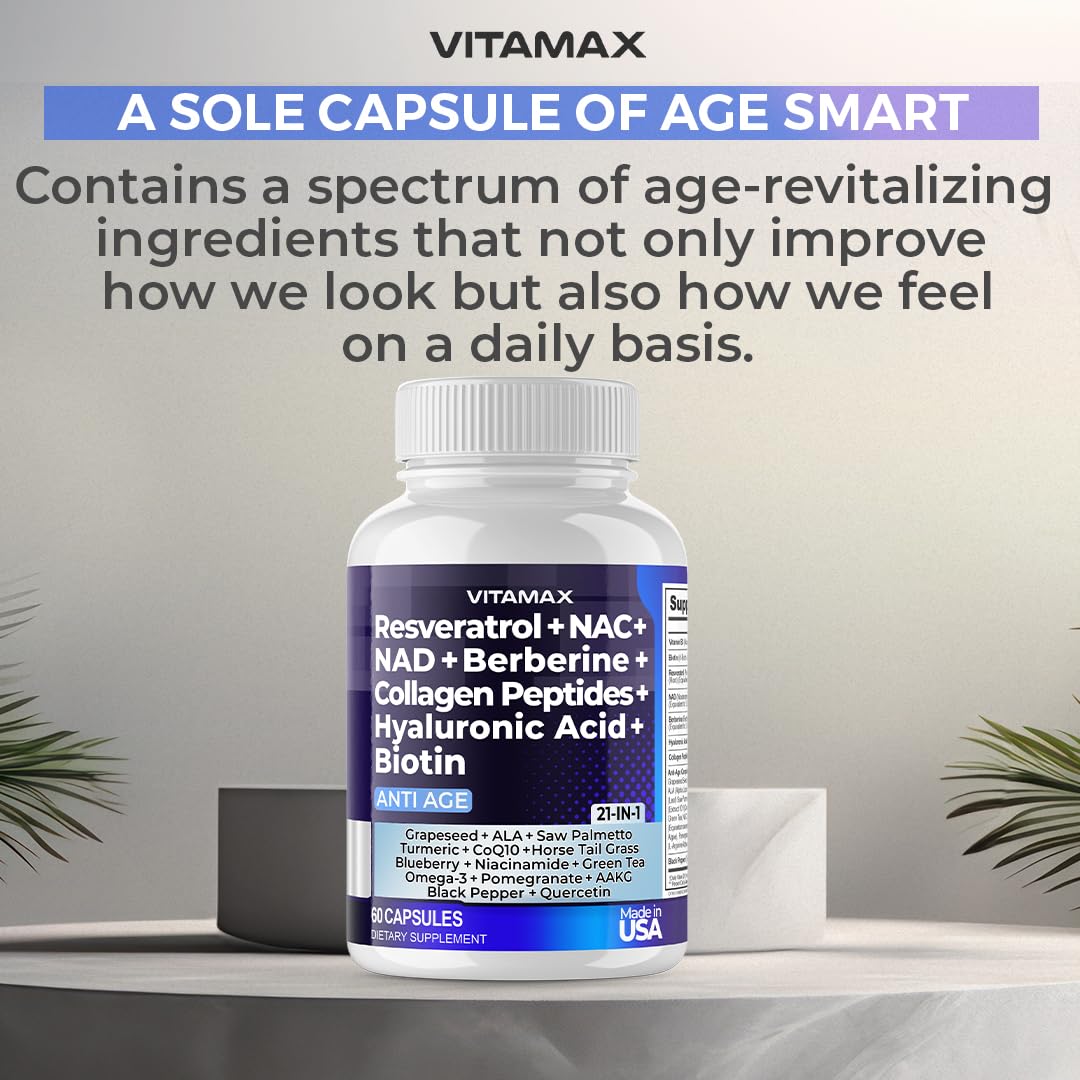 Foto 8 pulgar | Suplemento Vitamax Resveratrol Nad+, Berberina Y Ácido Hialurónico - Venta Internacional.