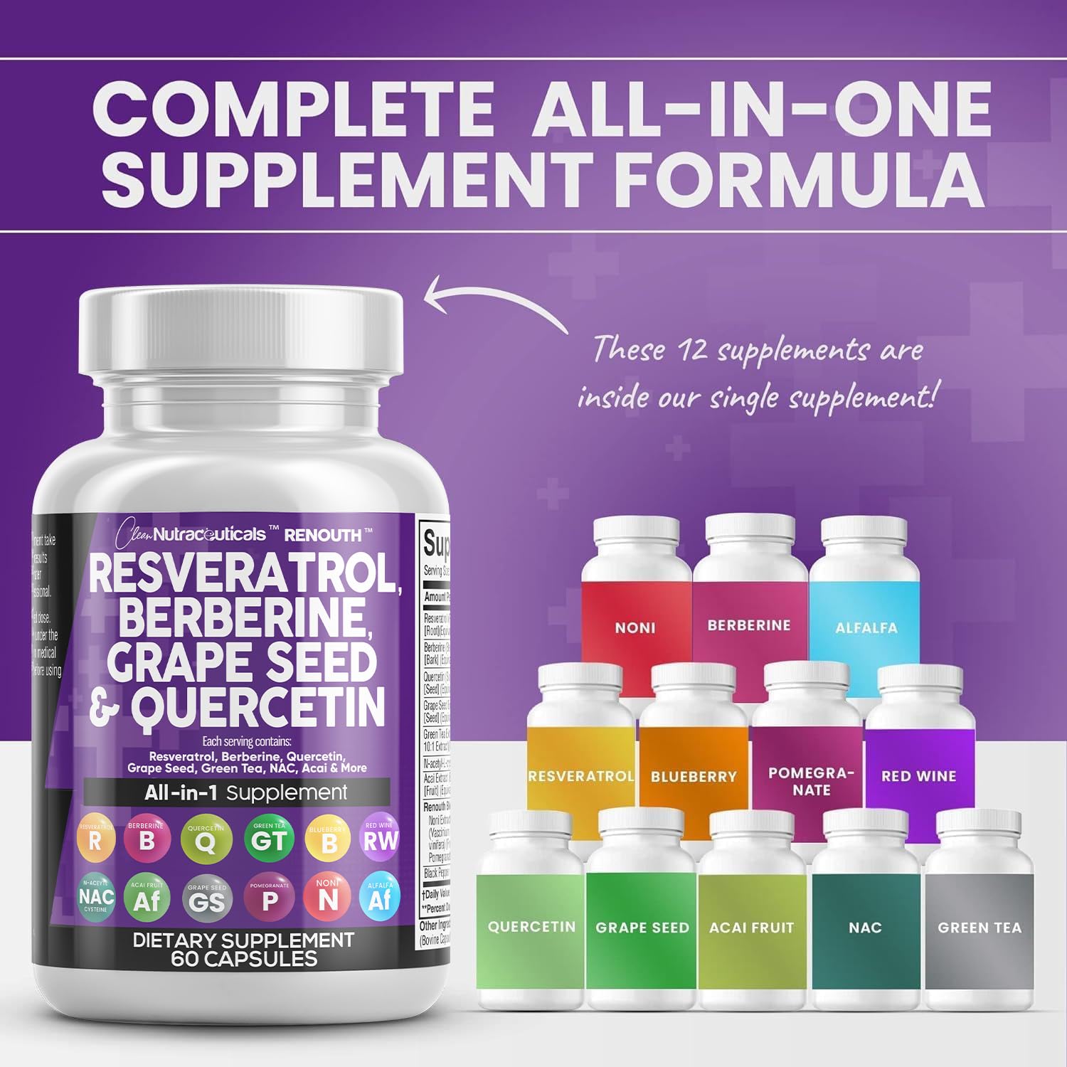 Foto 3 pulgar | Suplemento Clean Nutraceuticals Renouth Resveratrol 6000 mg - Venta Internacional