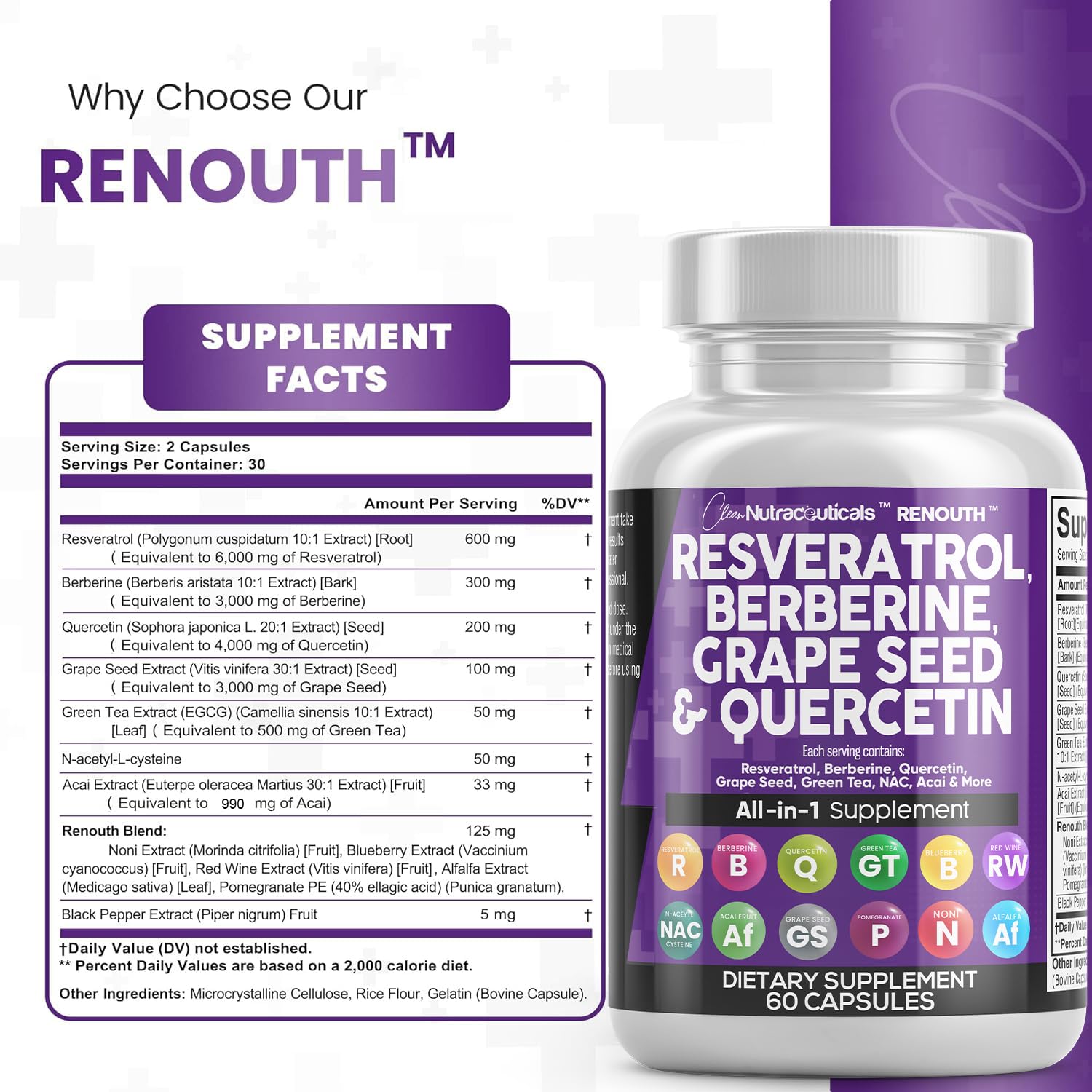 Foto 4 | Suplemento Clean Nutraceuticals Renouth Resveratrol 6000 mg - Venta Internacional