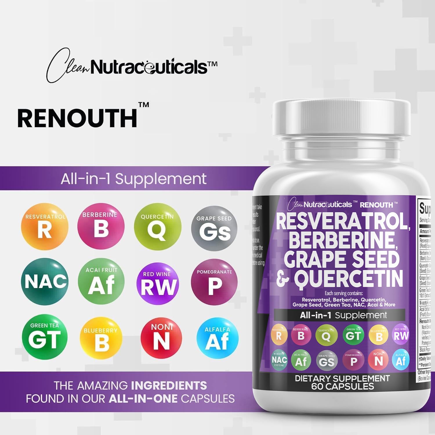 Foto 7 pulgar | Suplemento Clean Nutraceuticals Renouth Resveratrol 6000 mg - Venta Internacional
