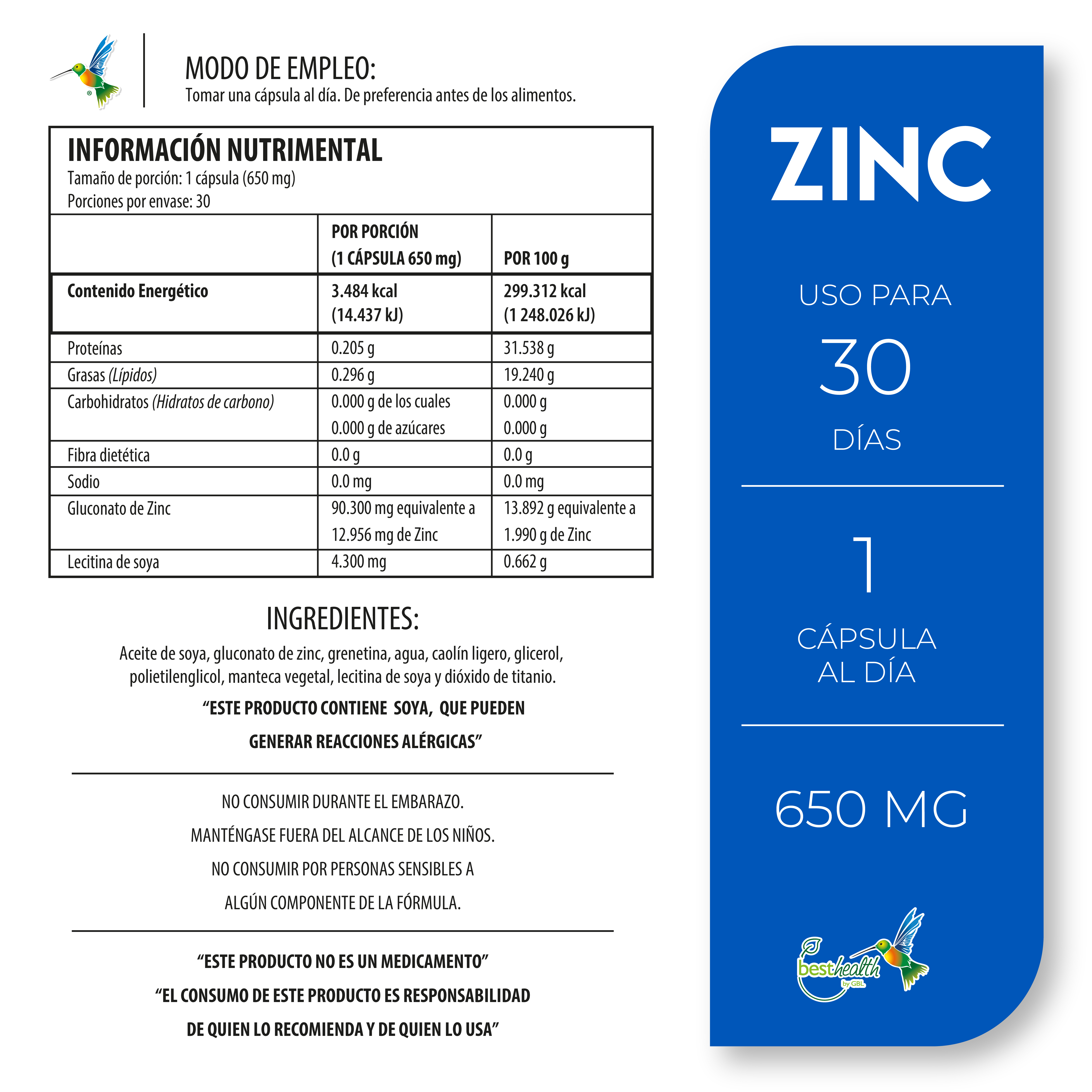 Foto 4 pulgar | Zinc 30 Caps Best Health Suplemento Alimenticio
