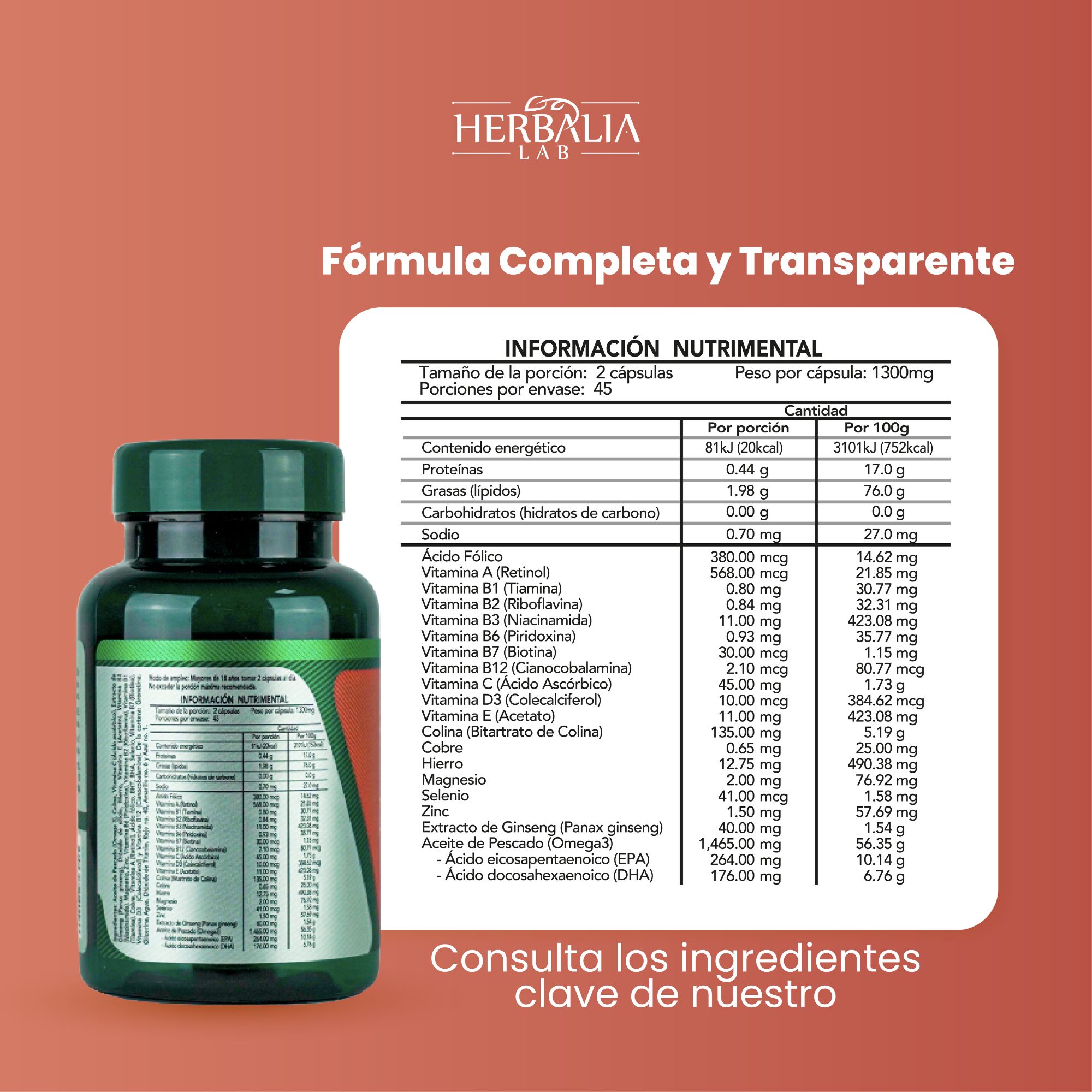 Foto 5 pulgar | Herbalia Lab | Ginseng Y Complejo Multivitamínico Con Omega 3 - 90 Cápsulas