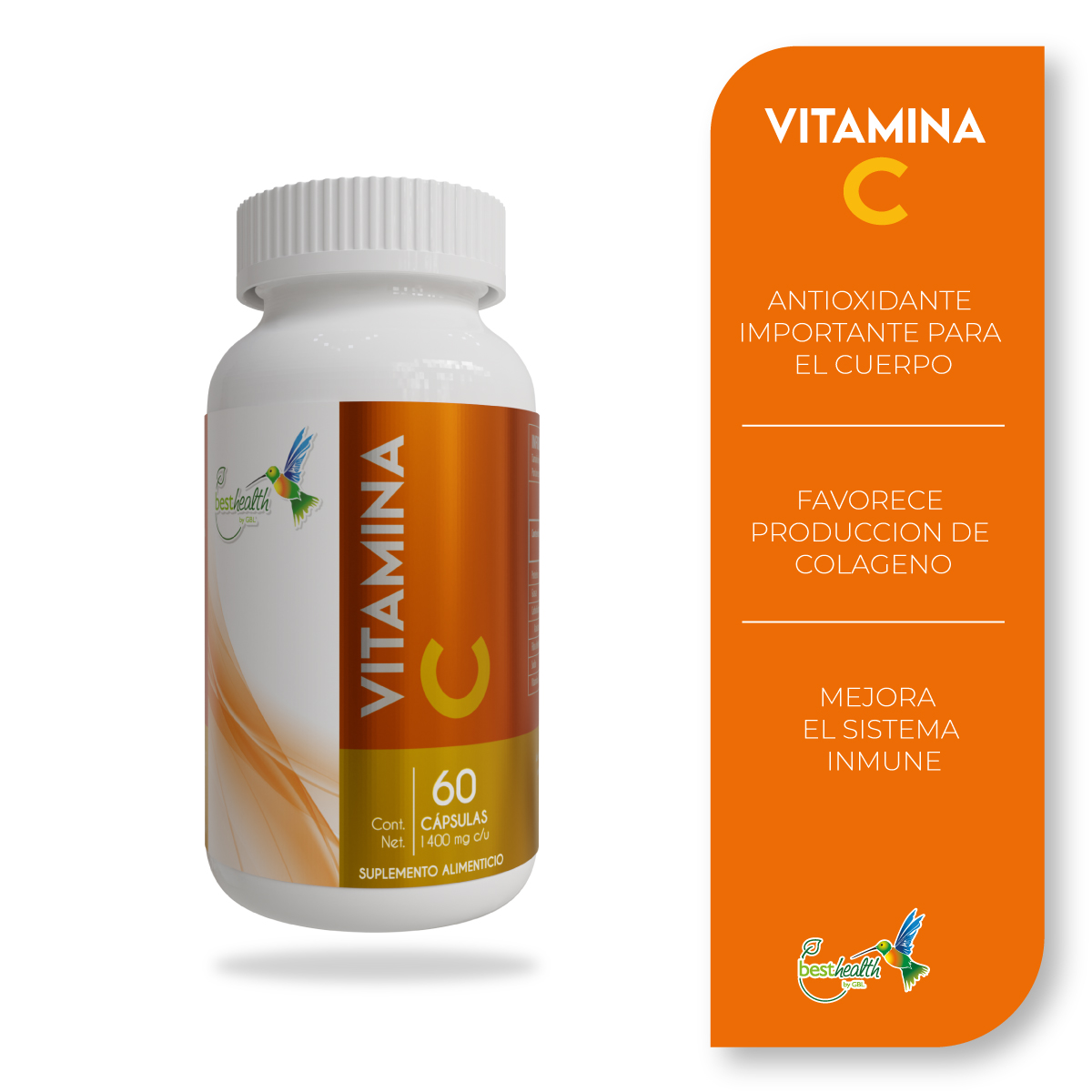 Foto 3 pulgar | Suplementos Best Health de Vitamina C 60 Cápsulas