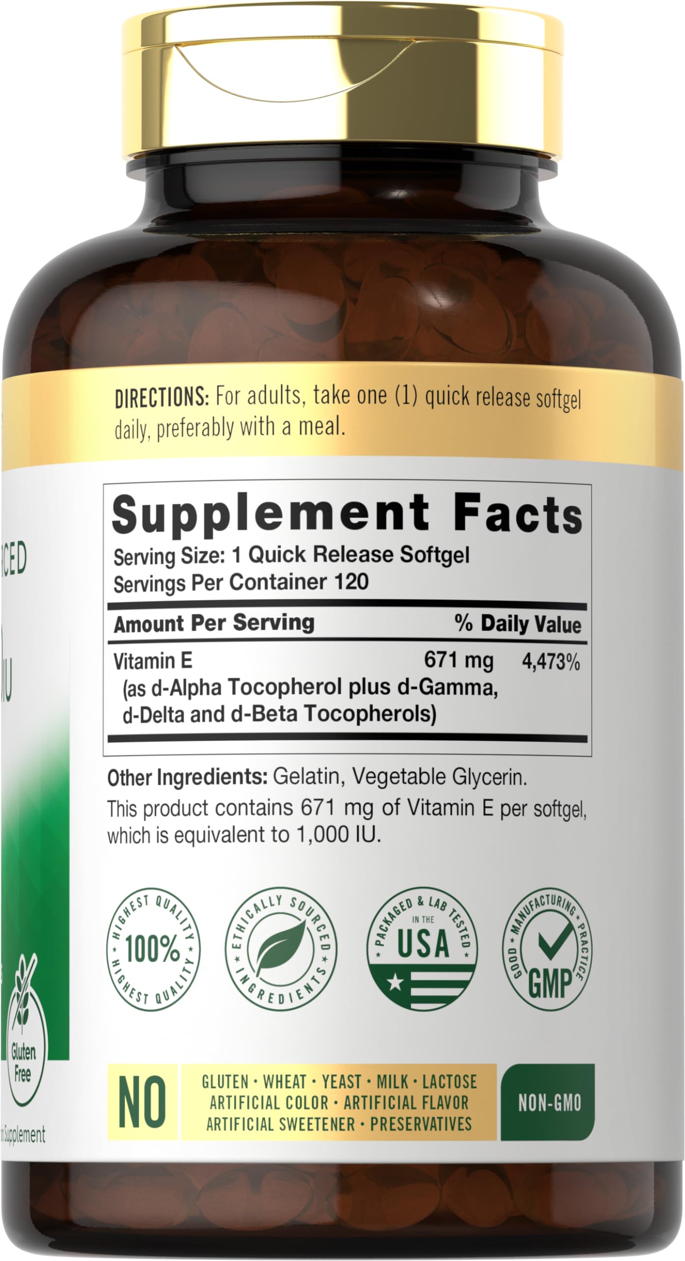 Foto 2 | Suplemento de Vitamina E Carlyle 1000 Ui 671 Mg 120 Cápsulas Blandas - Venta Internacional