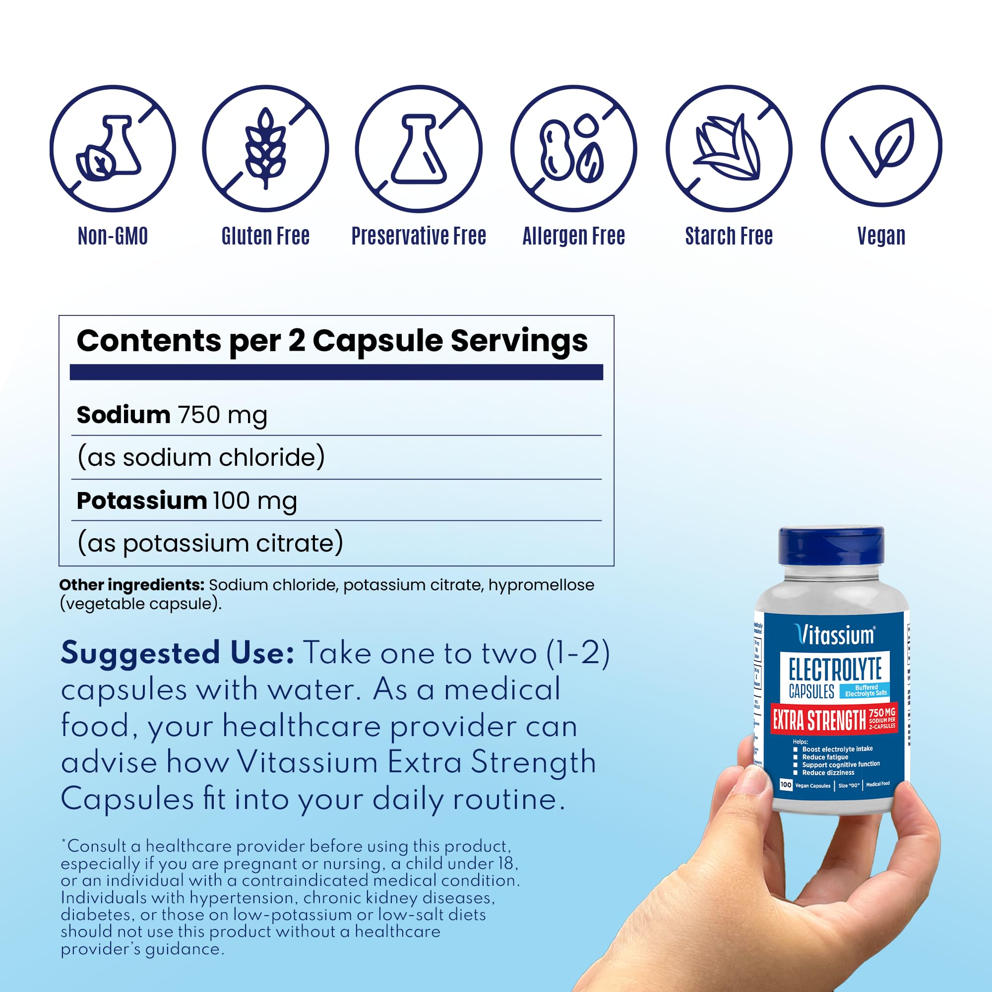 Foto 8 pulgar | Cápsulas Electrolíticas Vitassium Extra Strength 100 Cápsulas - Venta Internacional