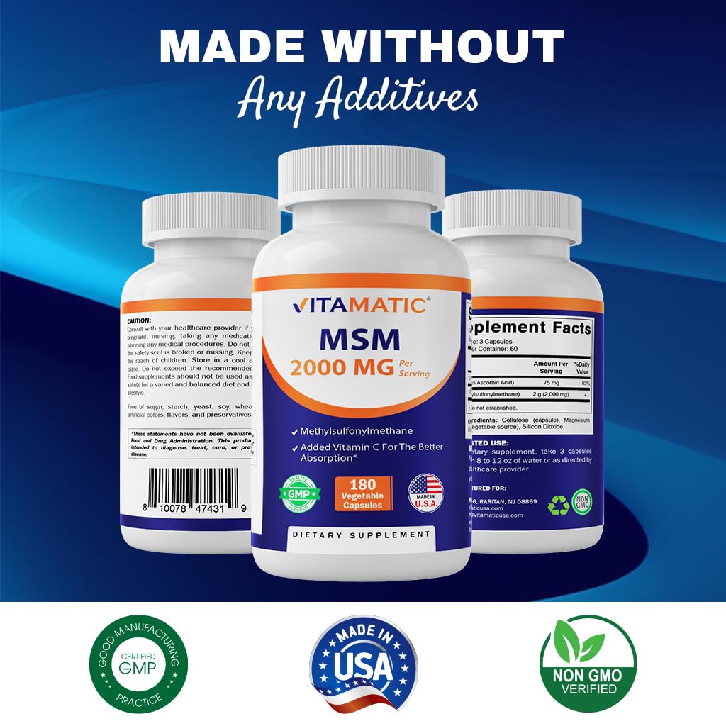 Foto 7 pulgar | Suplemento Vitamatic Msm 2000 mg con Vitamina C 75 mg 180 Cápsulas - Venta Internacional